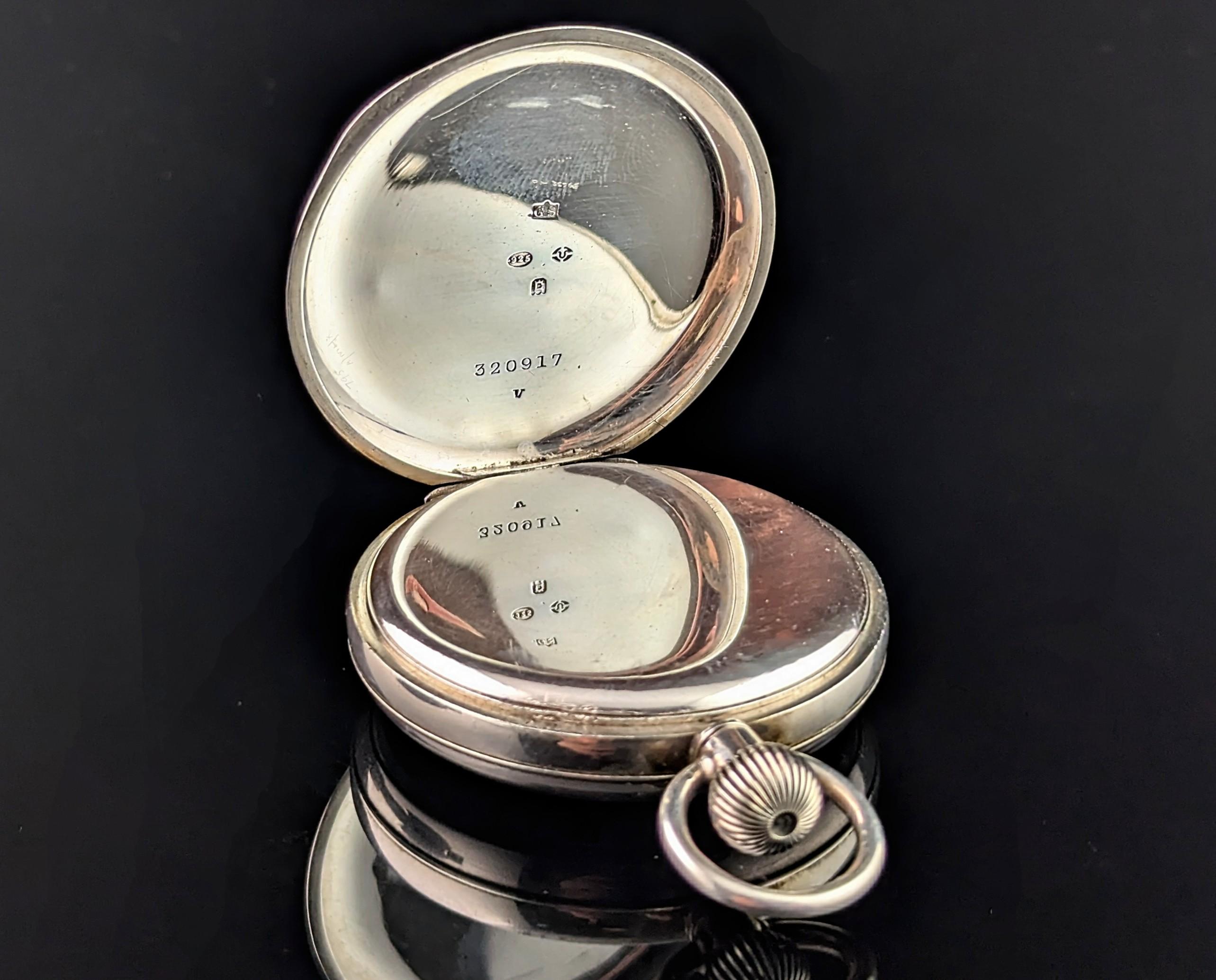 Antiguo reloj de bolsillo de plata de ley, Art Déco en venta 3