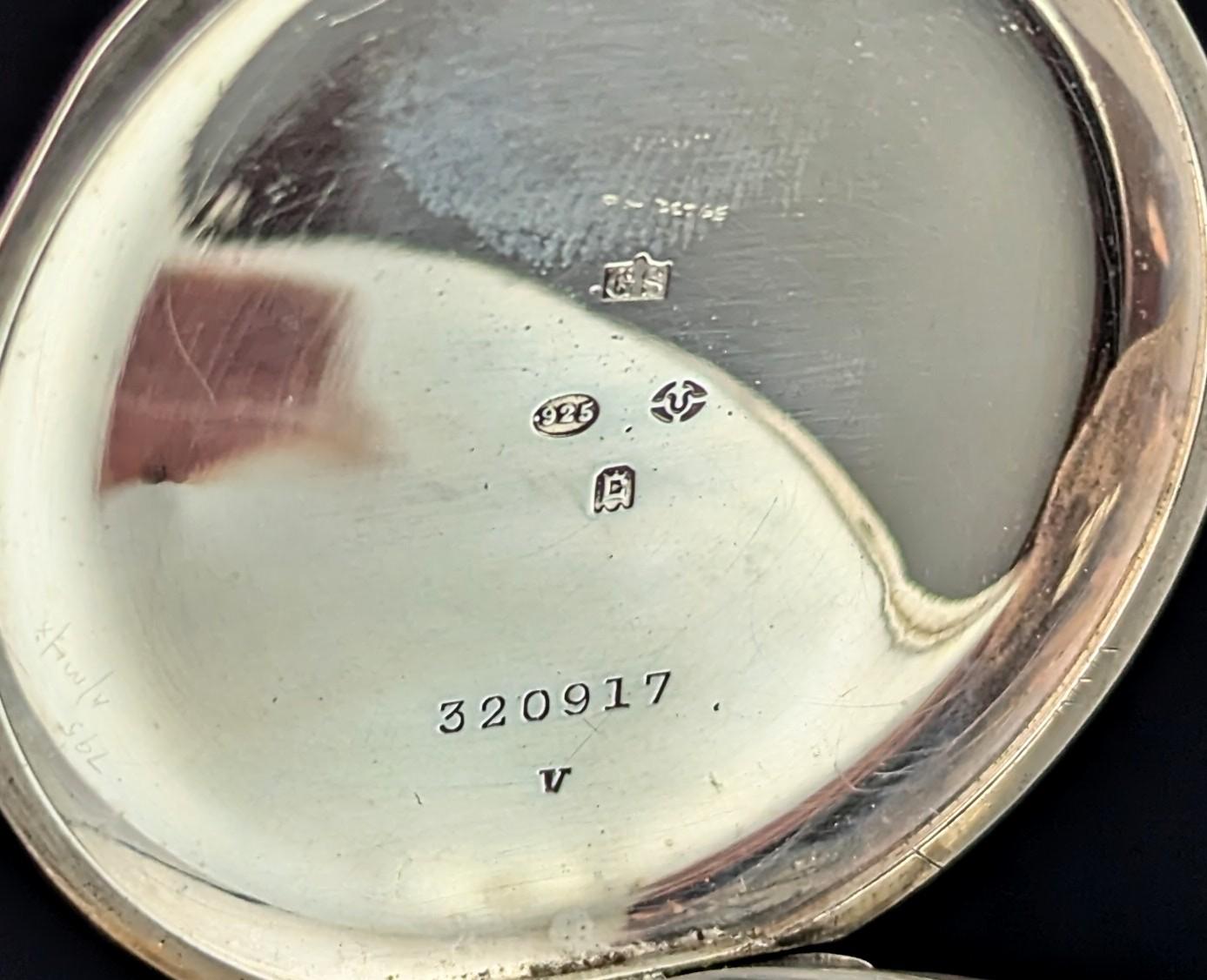 Antiguo reloj de bolsillo de plata de ley, Art Déco en venta 4