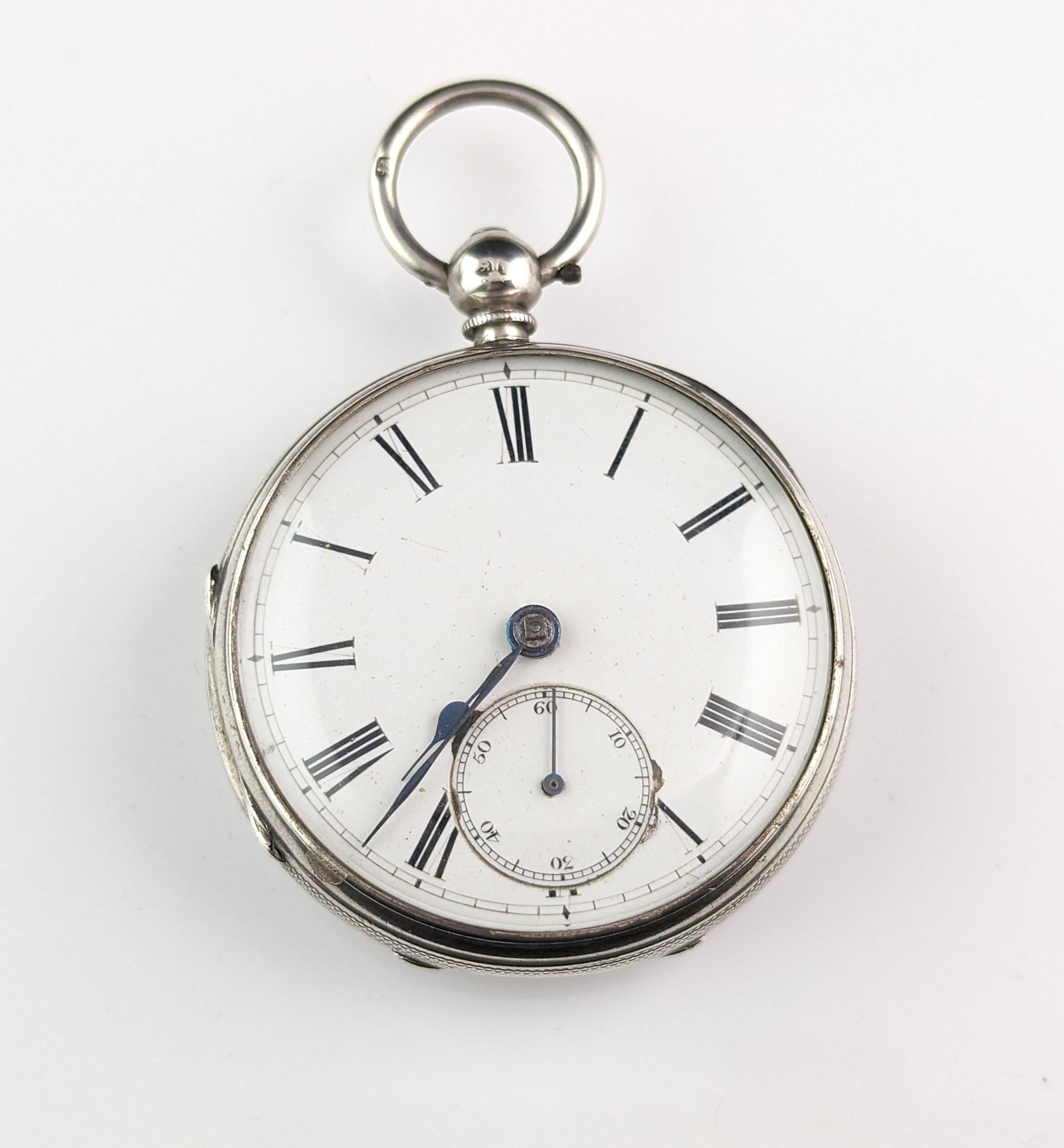 Antique sterling silver pocket watch, Mid Victorian  8