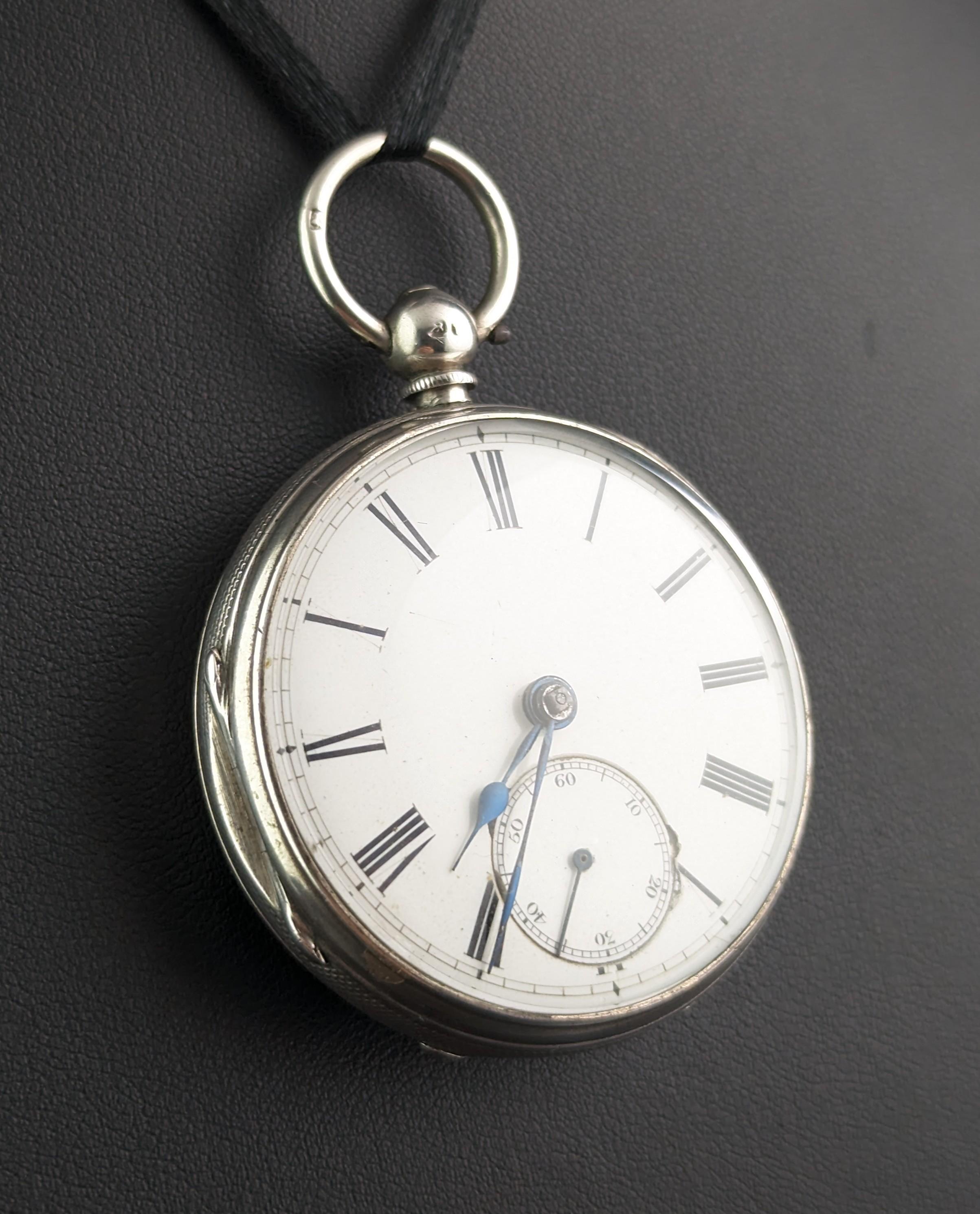 Women's or Men's Antique sterling silver pocket watch, Mid Victorian 