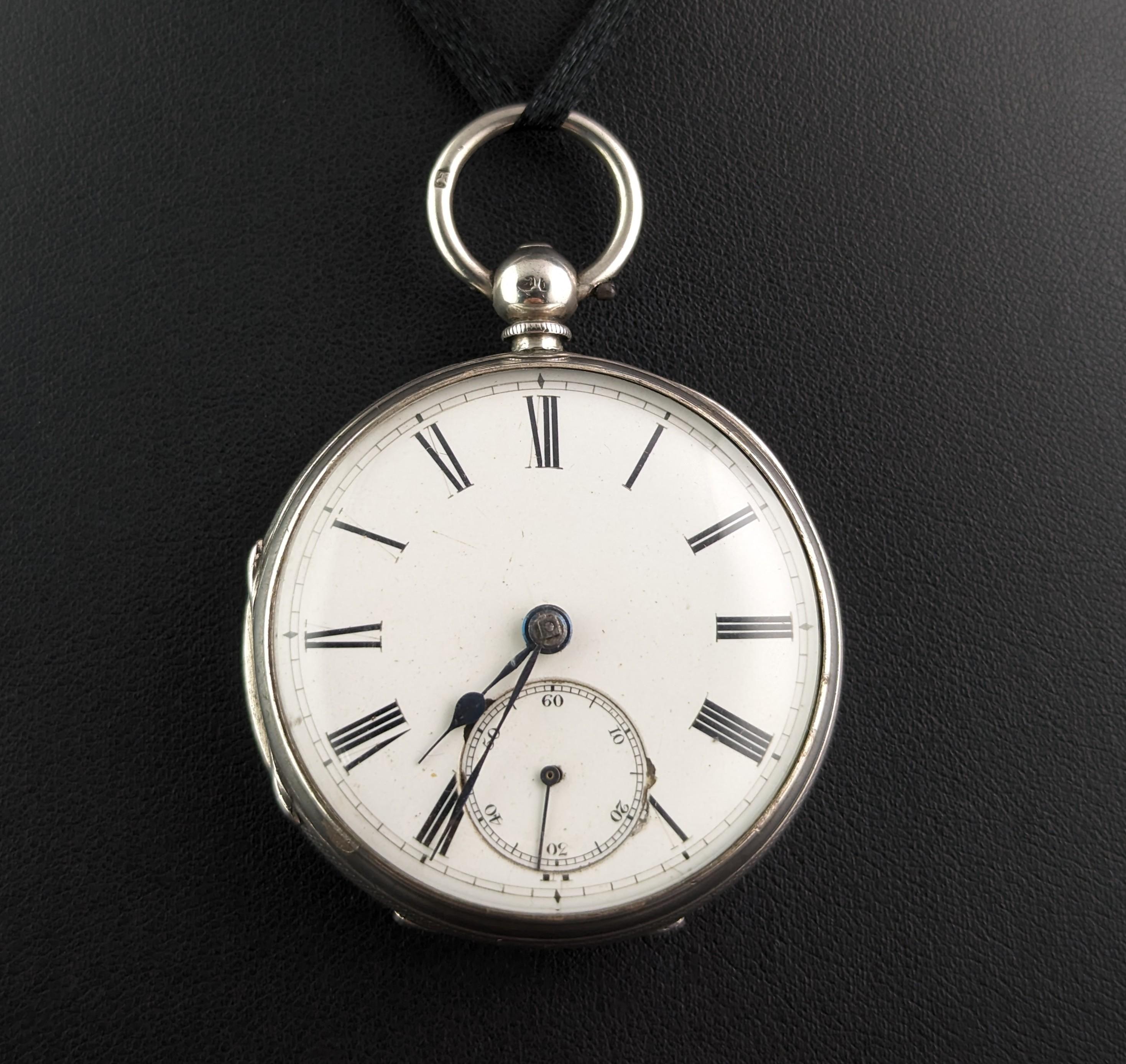 Antique sterling silver pocket watch, Mid Victorian  2