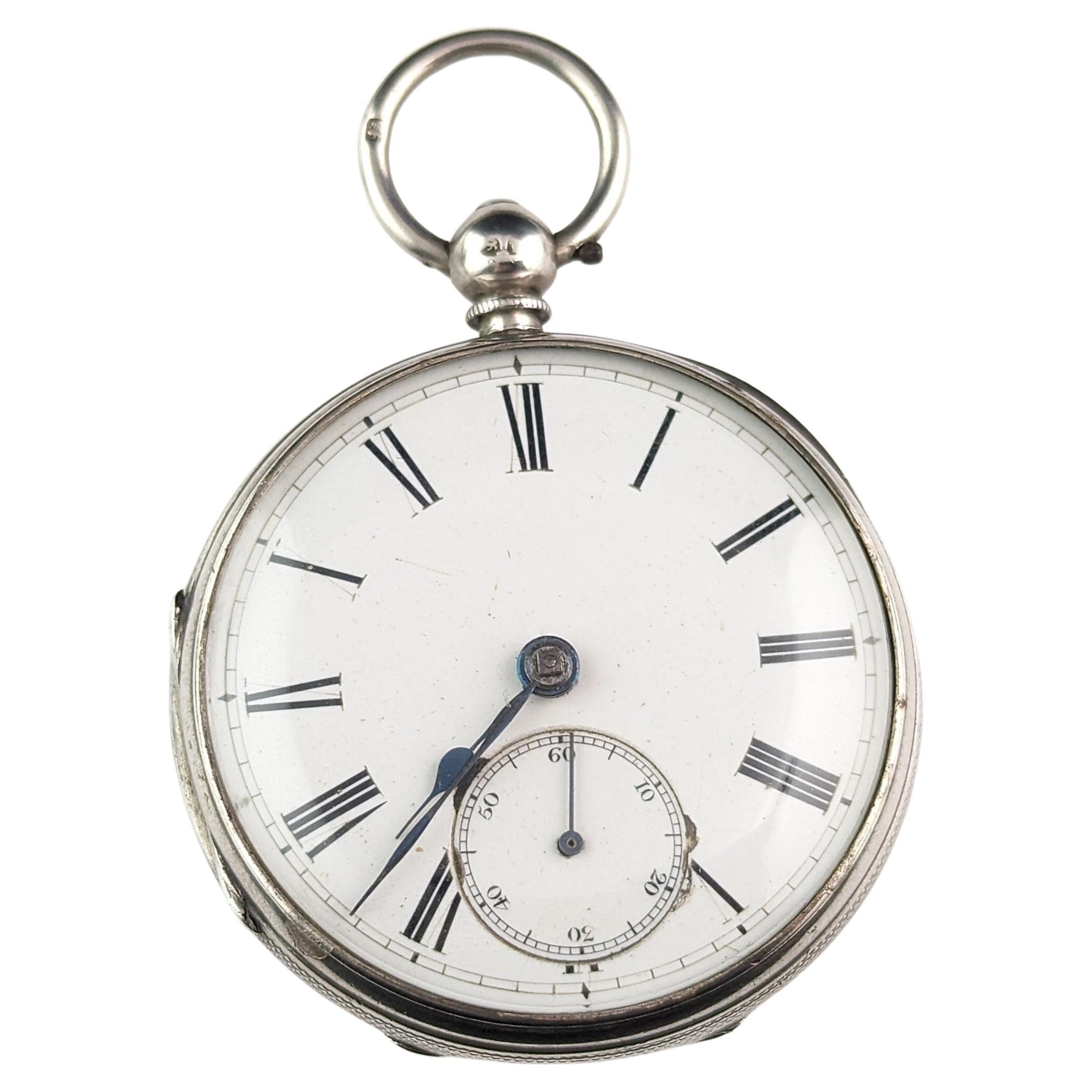 Antique sterling silver pocket watch, Mid Victorian 