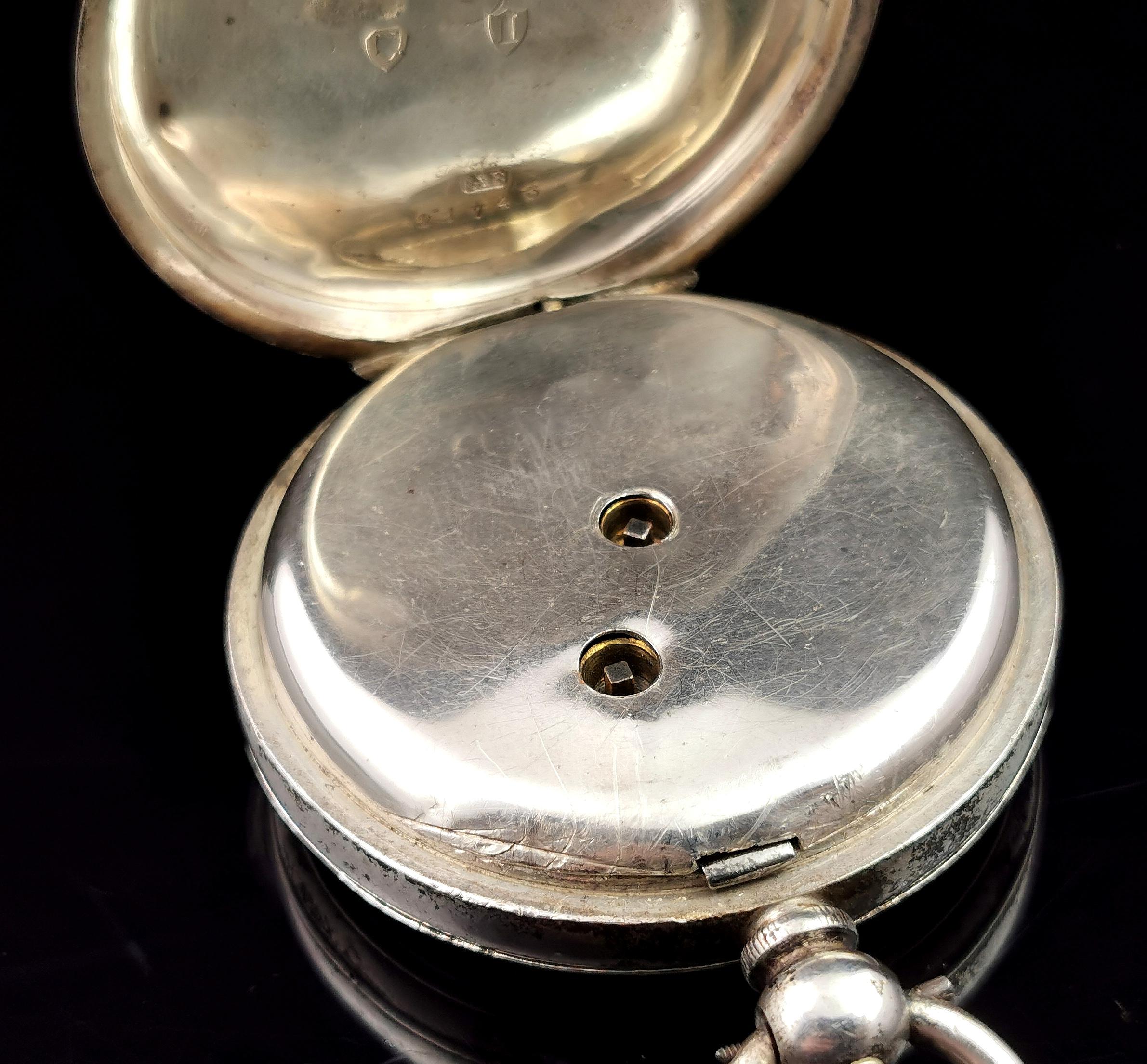 Antique Sterling Silver Pocket Watch, Victorian 3