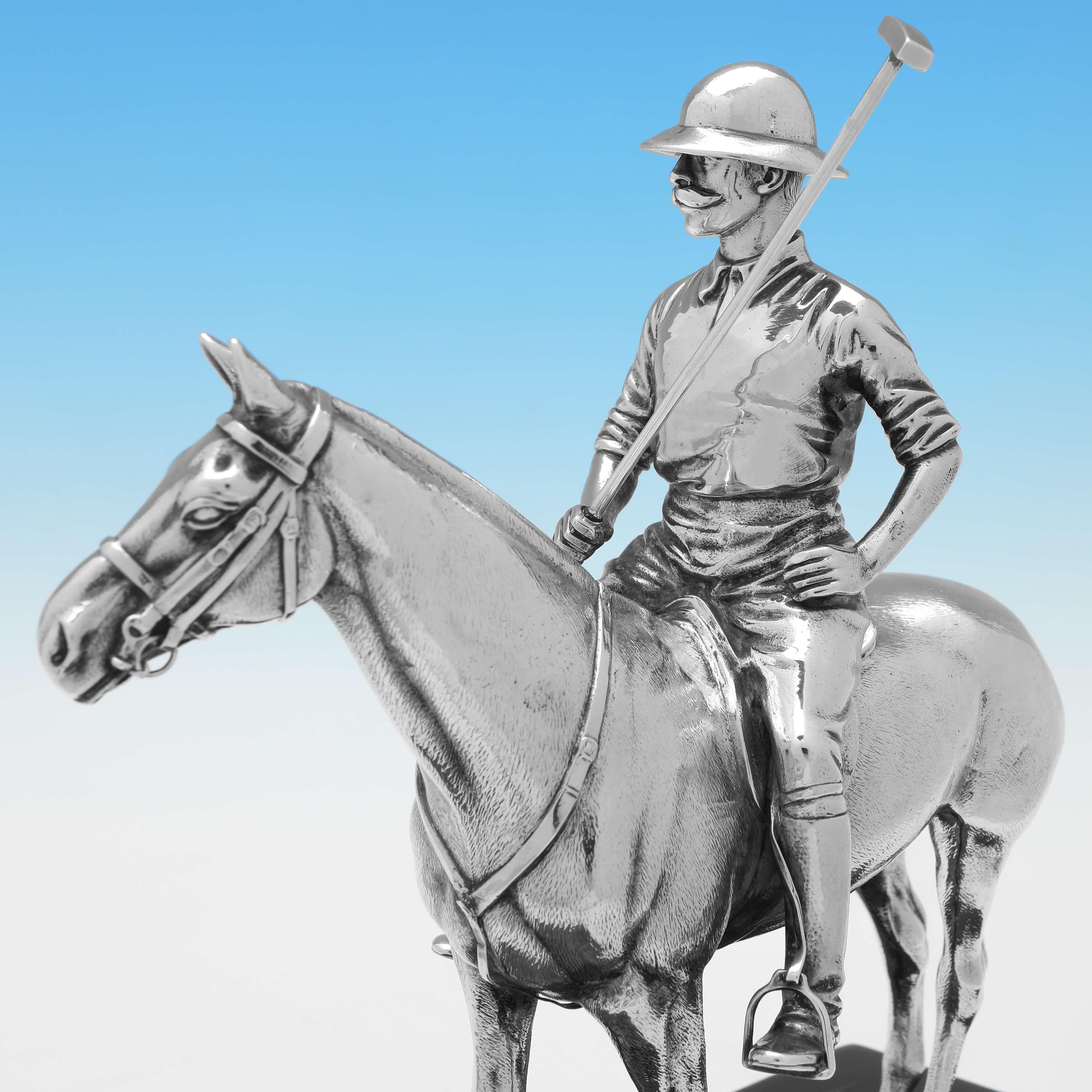 Edwardian Antique Sterling Silver Polo Horse & Player Sculpture, British Olympics, 1908 For Sale