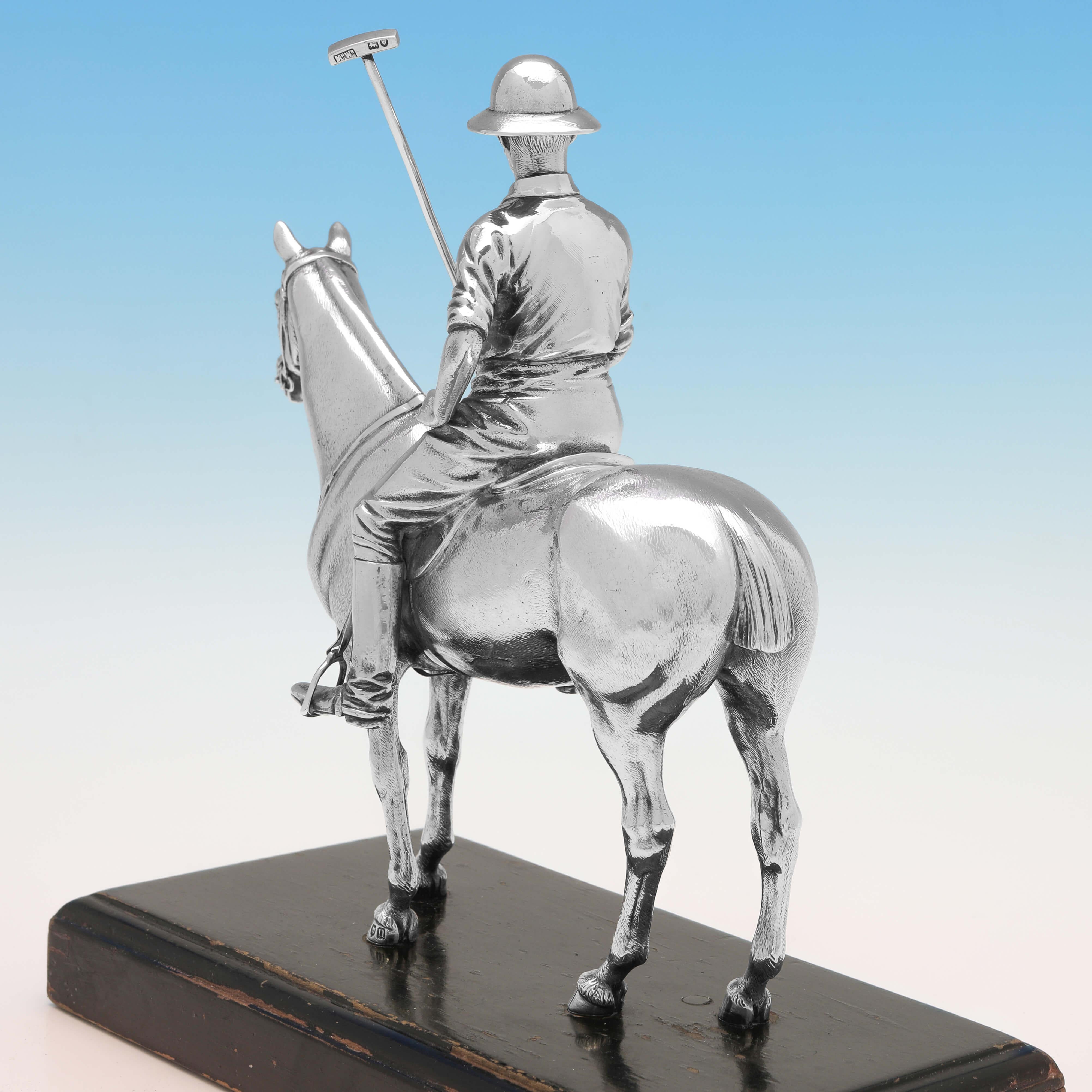 English Antique Sterling Silver Polo Horse & Player Sculpture, British Olympics, 1908 For Sale