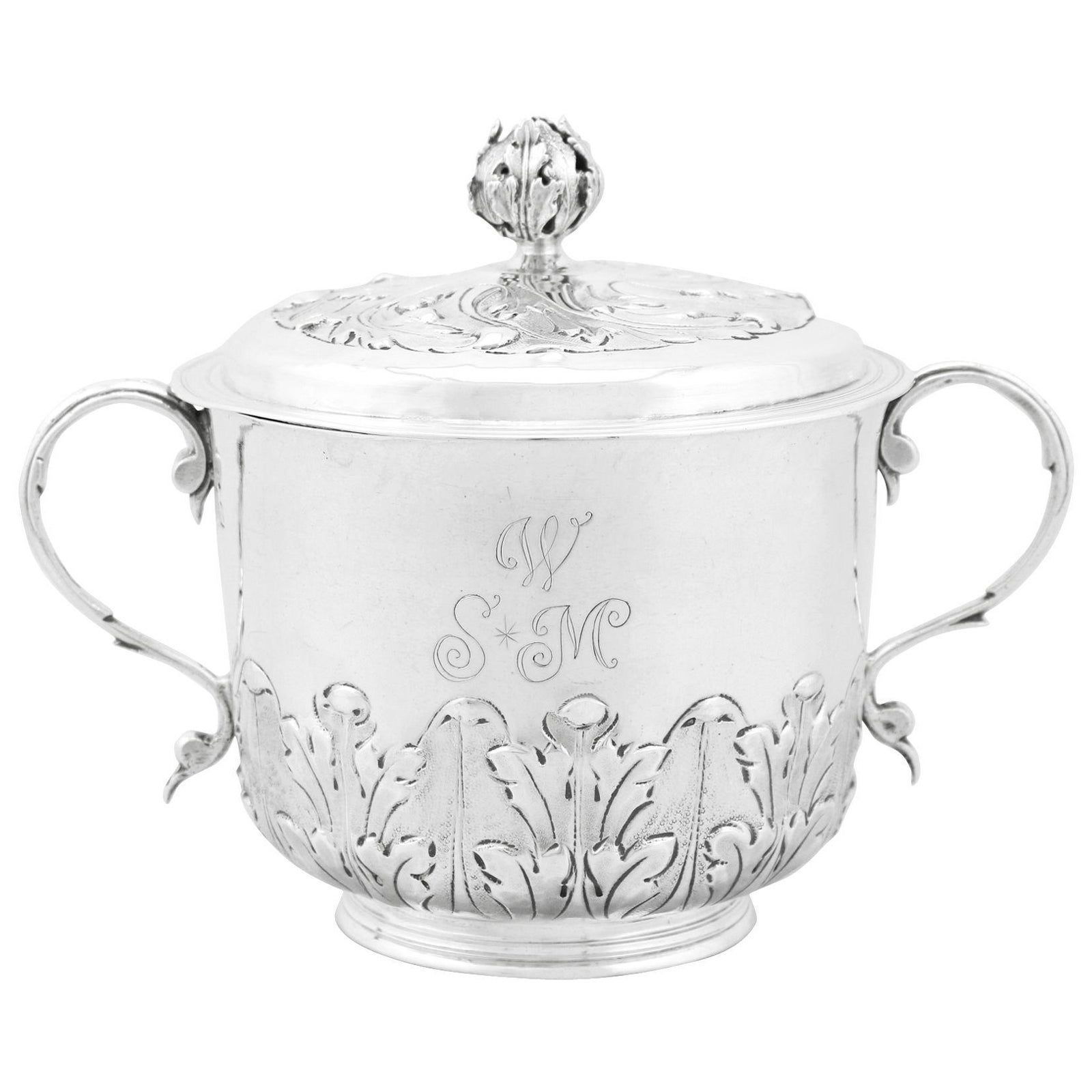 Antico porringer e coperchio in argento sterling ( 1689)