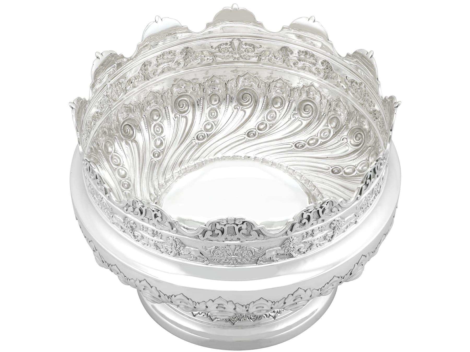 English Antique Sterling Silver Presentation Bowl Monteith Style Victorian (1899) For Sale