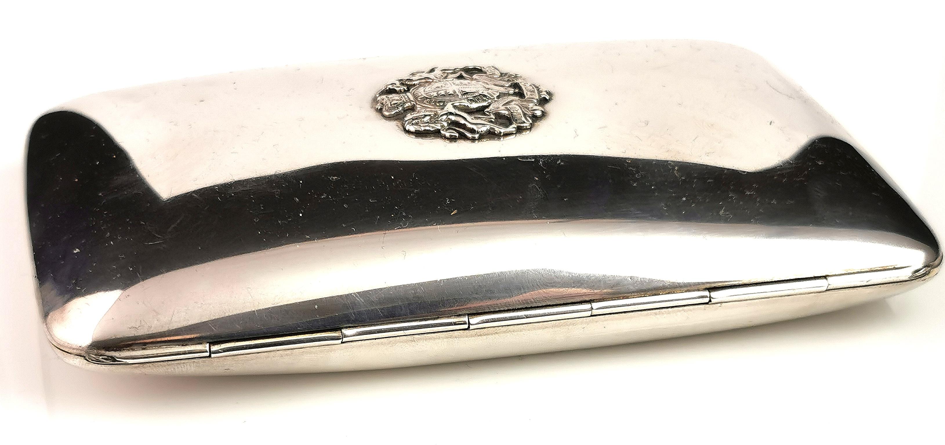 Antique Sterling Silver Presentation Cigar Case, Royal Crest 4