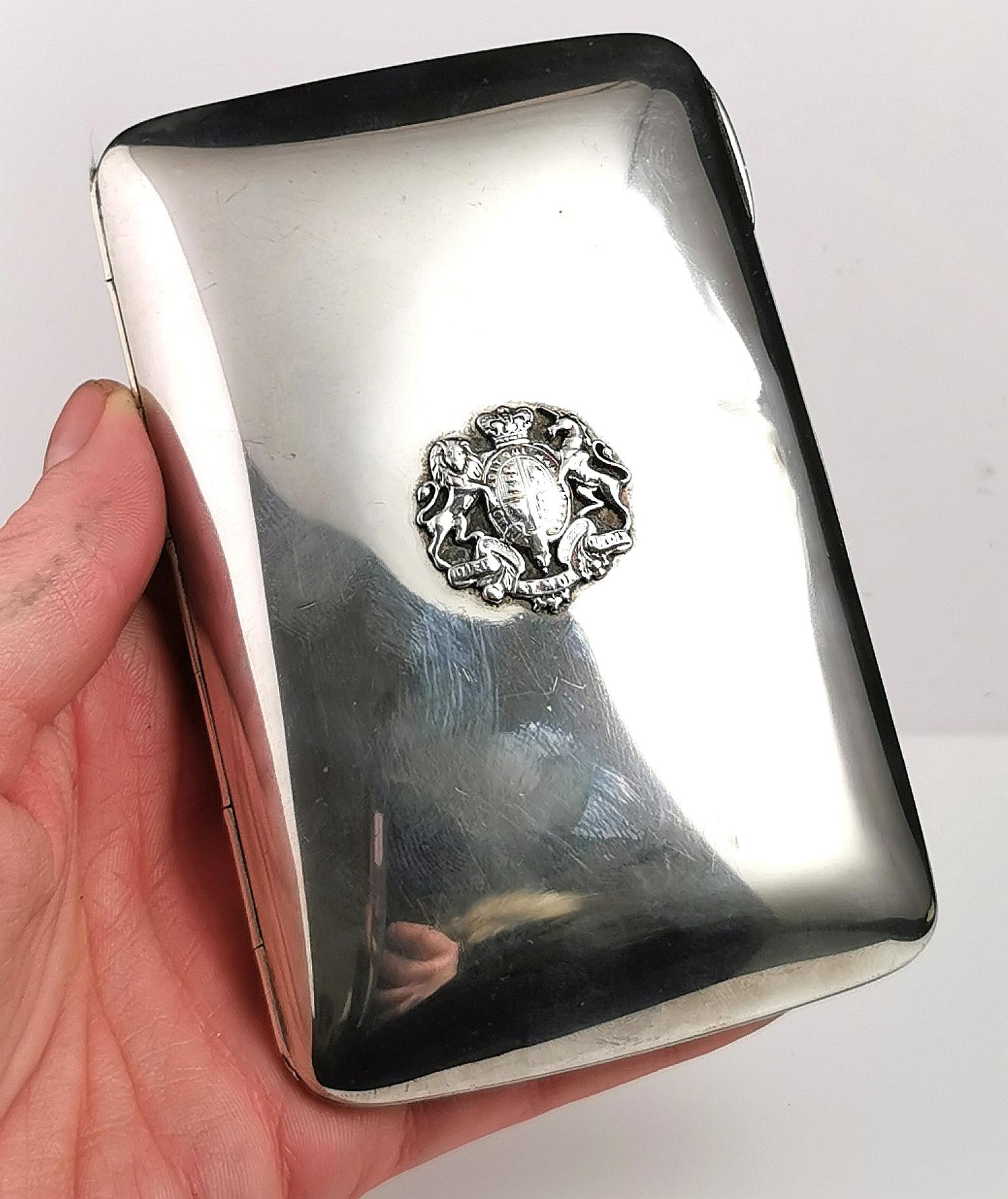 Antique Sterling Silver Presentation Cigar Case, Royal Crest 11