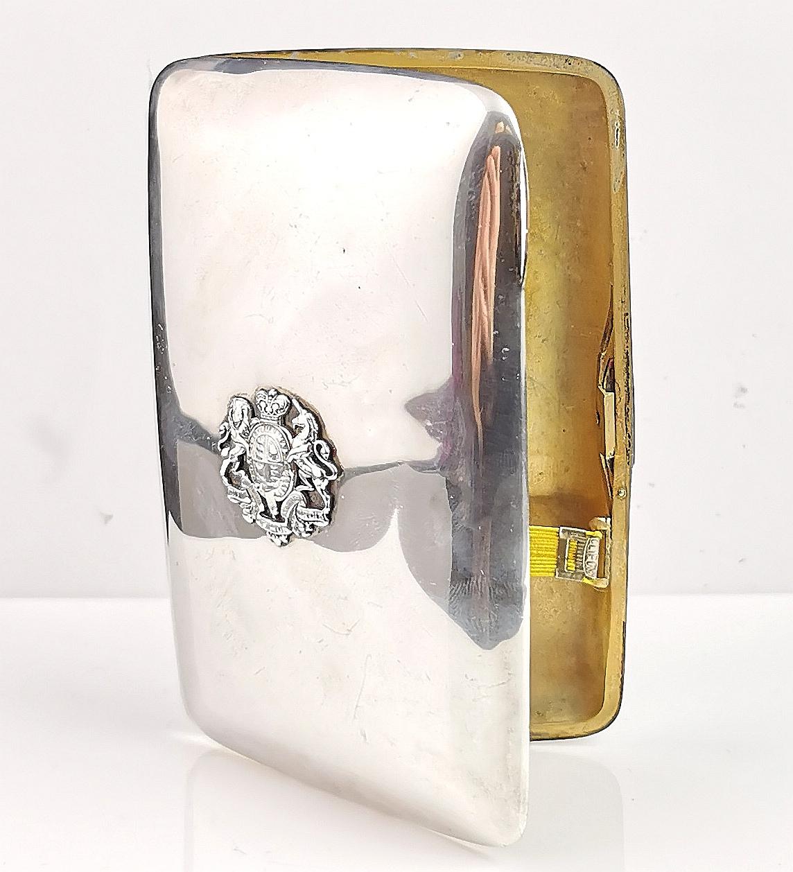 Victorian Antique Sterling Silver Presentation Cigar Case, Royal Crest