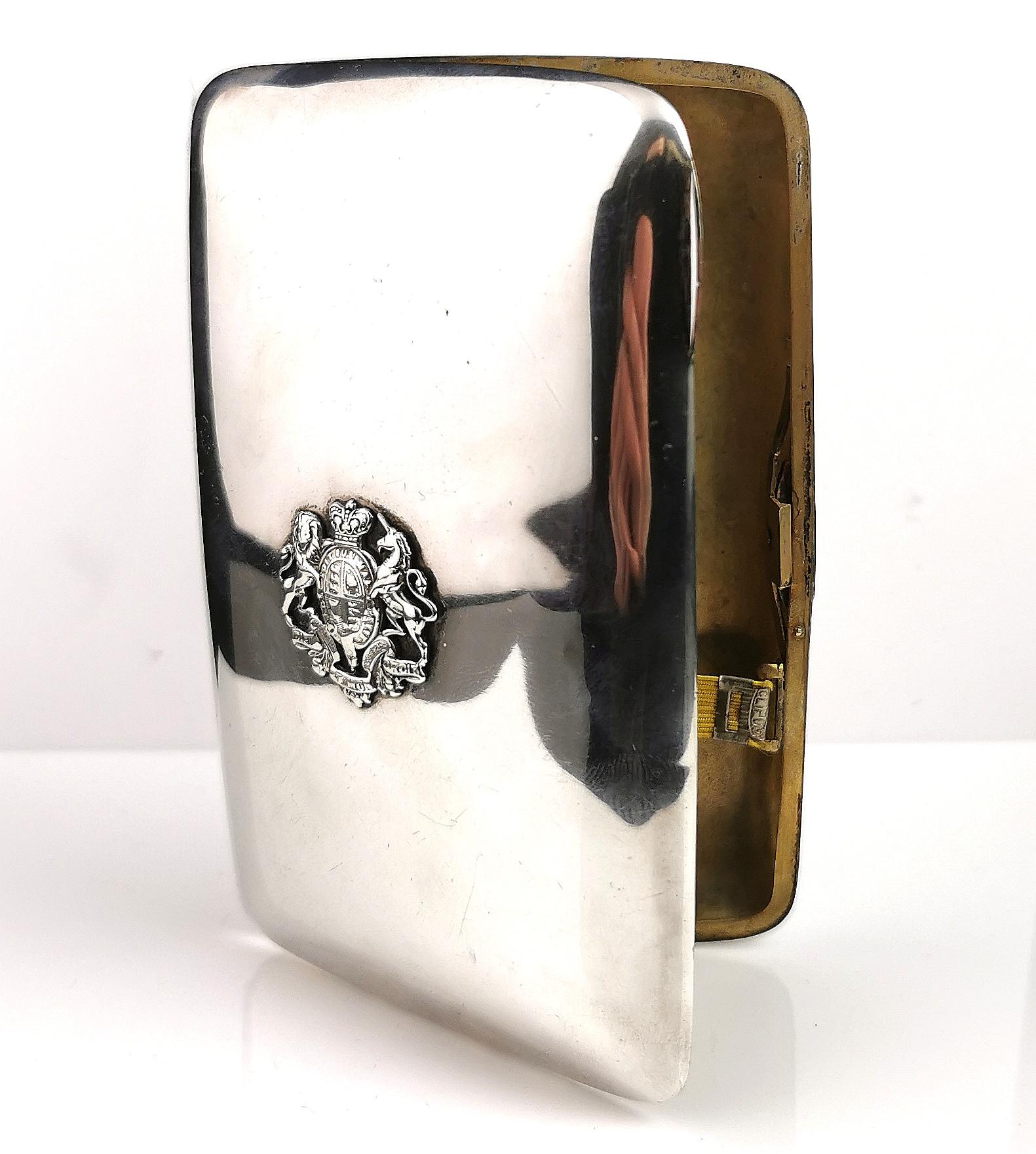 19th Century Antique Sterling Silver Presentation Cigar Case, Royal Crest