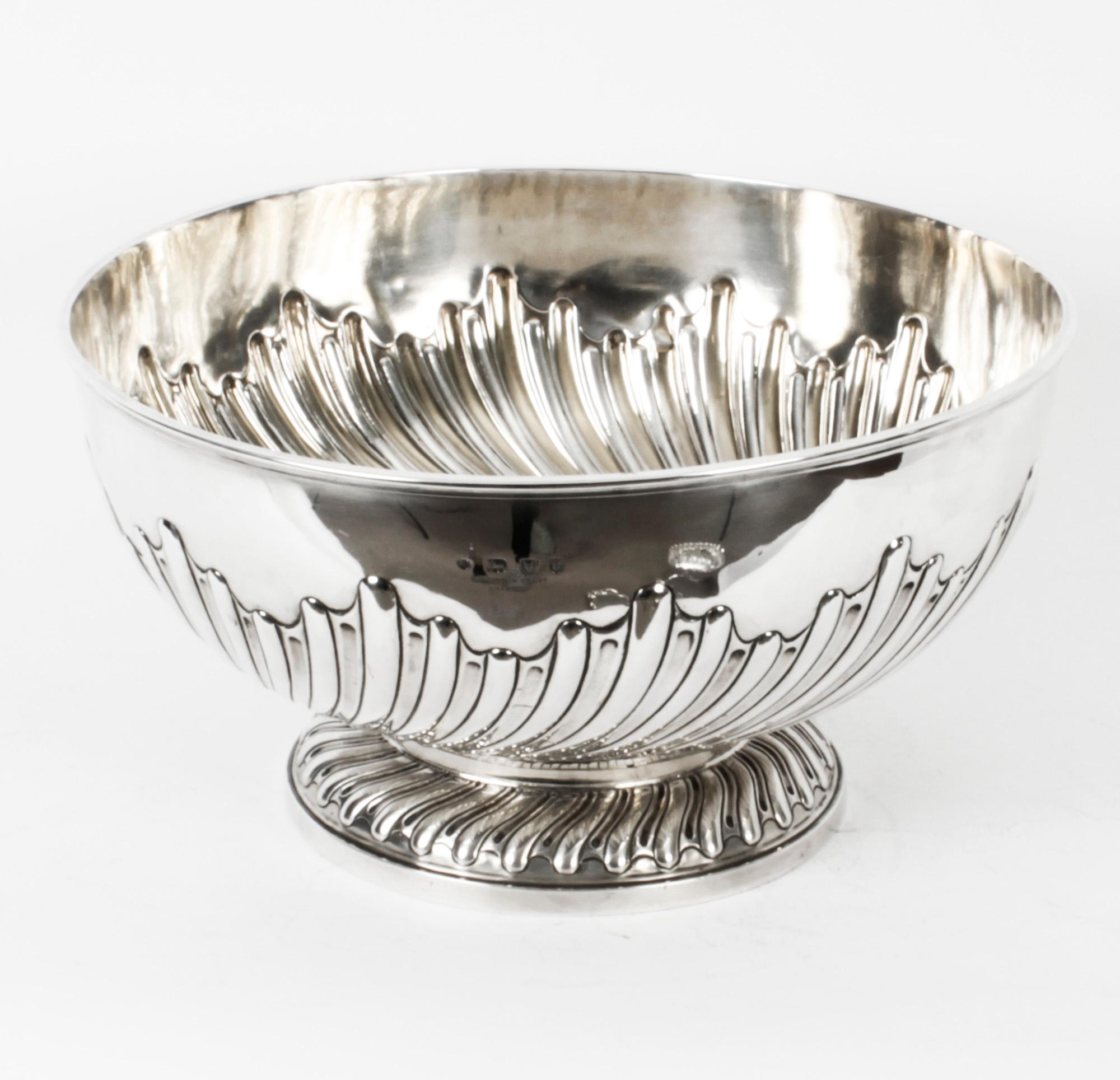 Antique Sterling Silver Punch Bowl Walter Barnard 1892 19th C For Sale 3