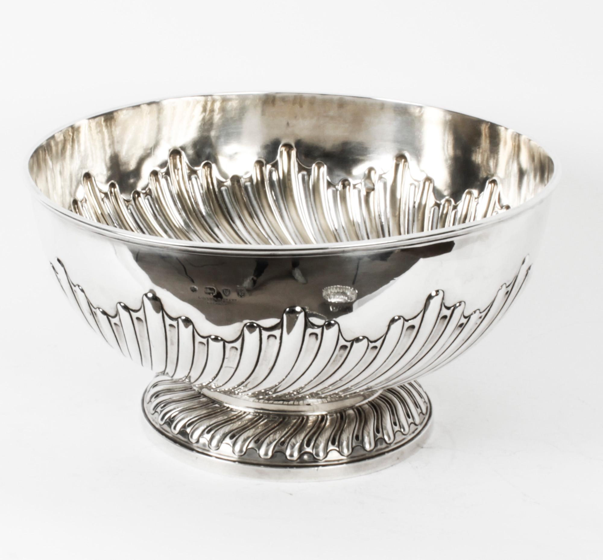Antique Sterling Silver Punch Bowl Walter Barnard 1892 19th C For Sale 1