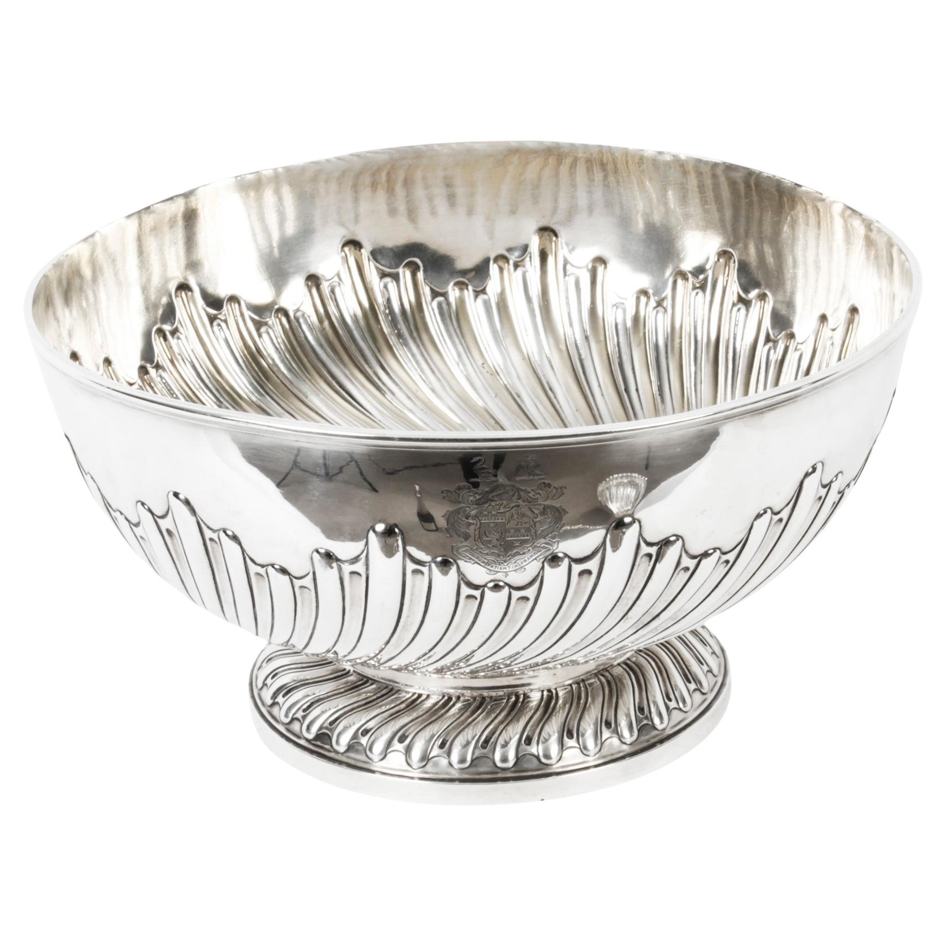 Antique Sterling Silver Punch Bowl Walter Barnard 1892 19th C For Sale