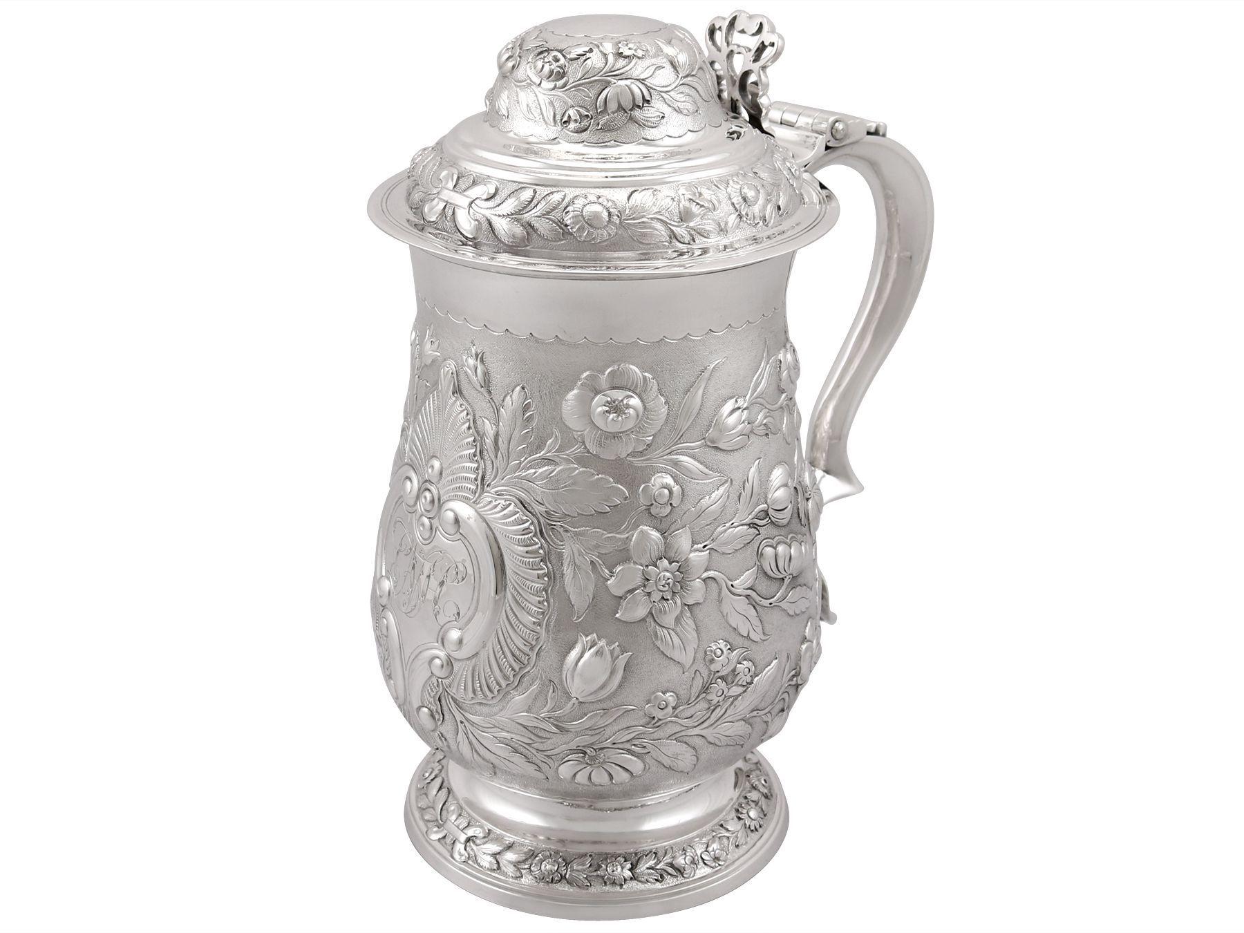 Early 19th Century Antique Sterling Silver Quart and a Half Tankard, 1820 For Sale