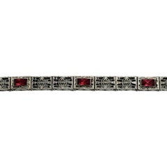 Antique Sterling Silver Red Stone Filigree Bracelet