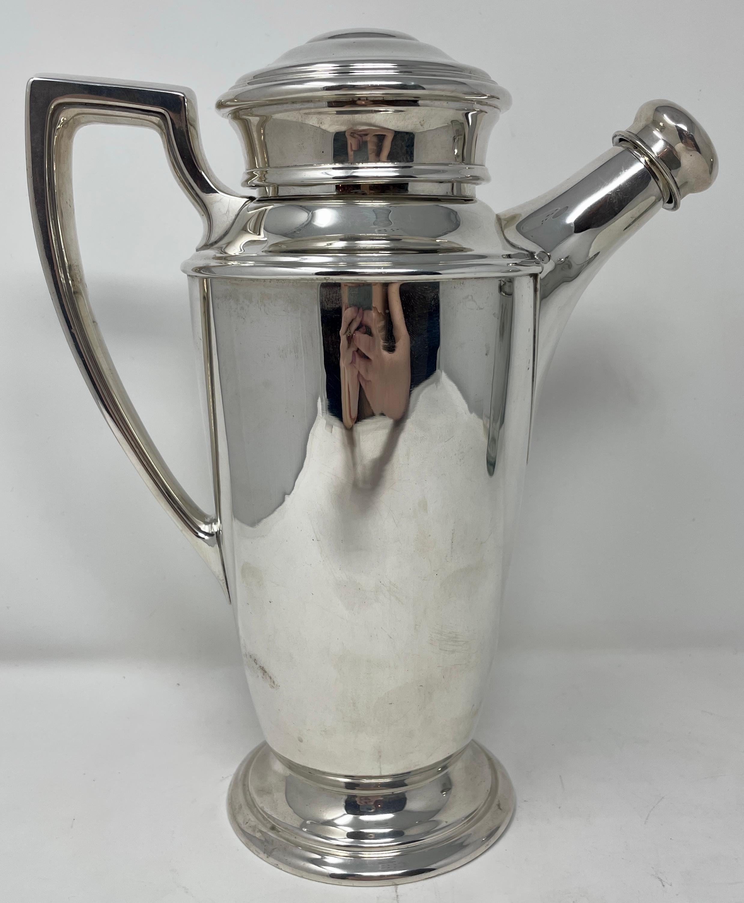 Antique American sterling silver reed & barton cocktail shaker pitcher with handle & spout, circa 1920-1940.