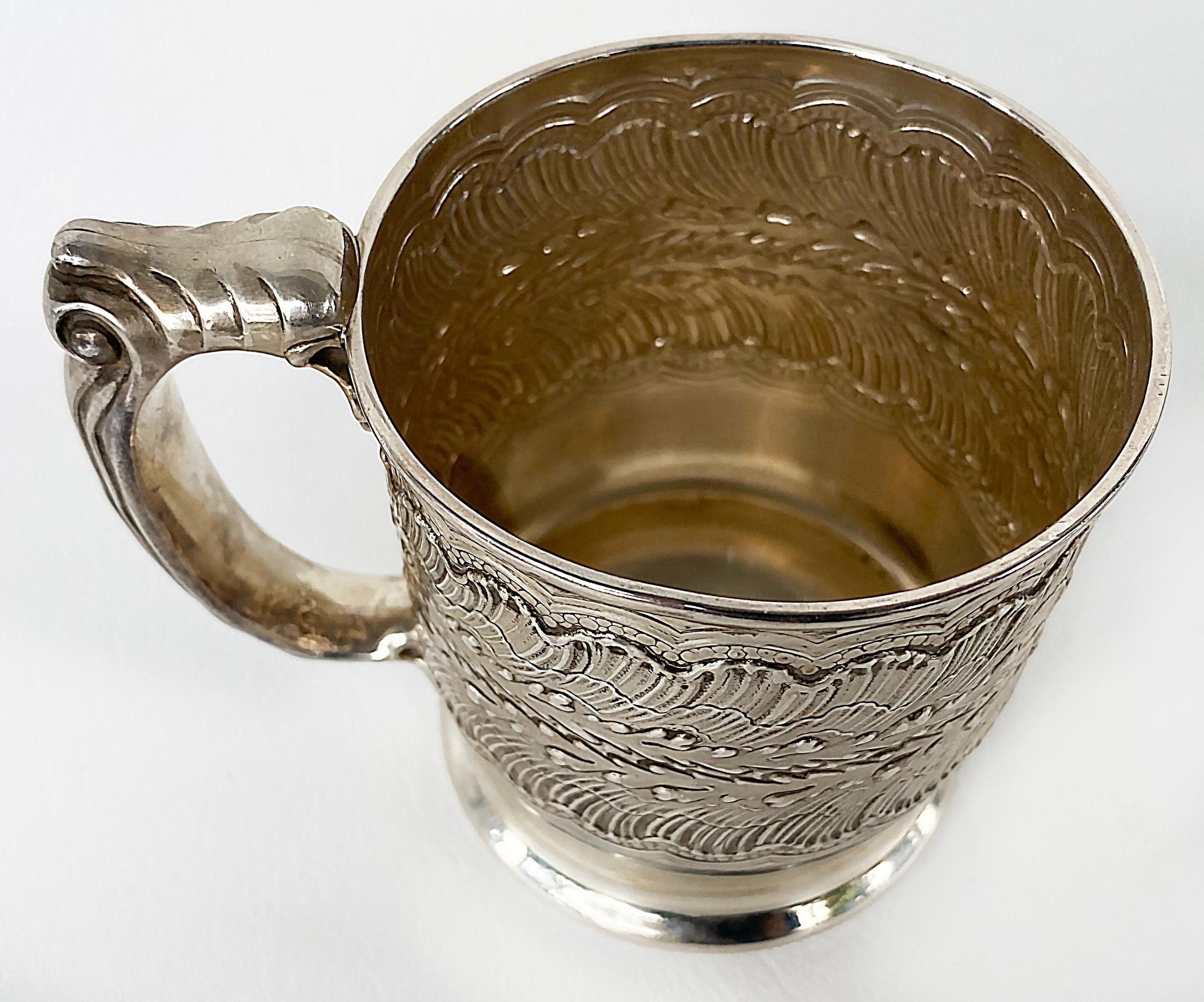 19th Century Antique Sterling Silver Repousse Baby Cup with Handle, Circa 1900