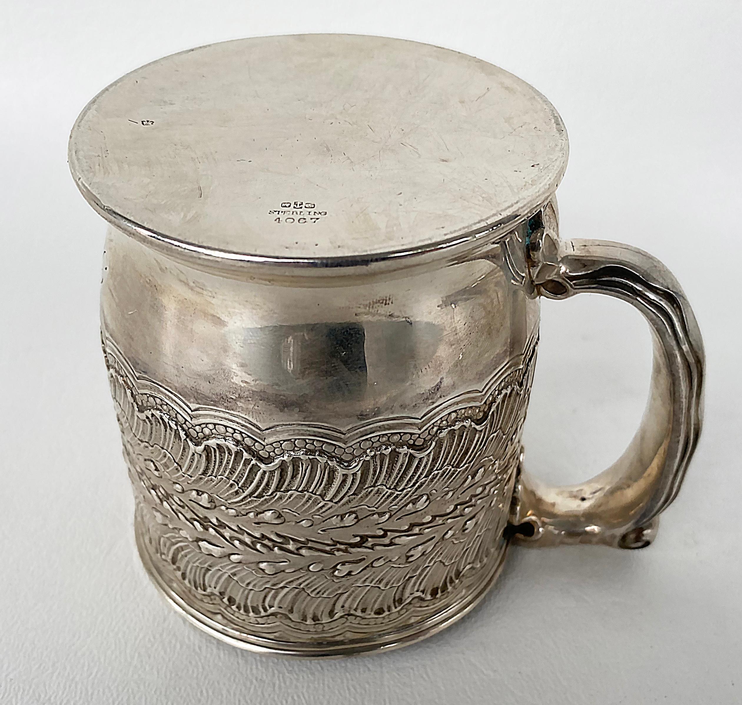 Antique Sterling Silver Repousse Baby Cup with Handle, Circa 1900 2