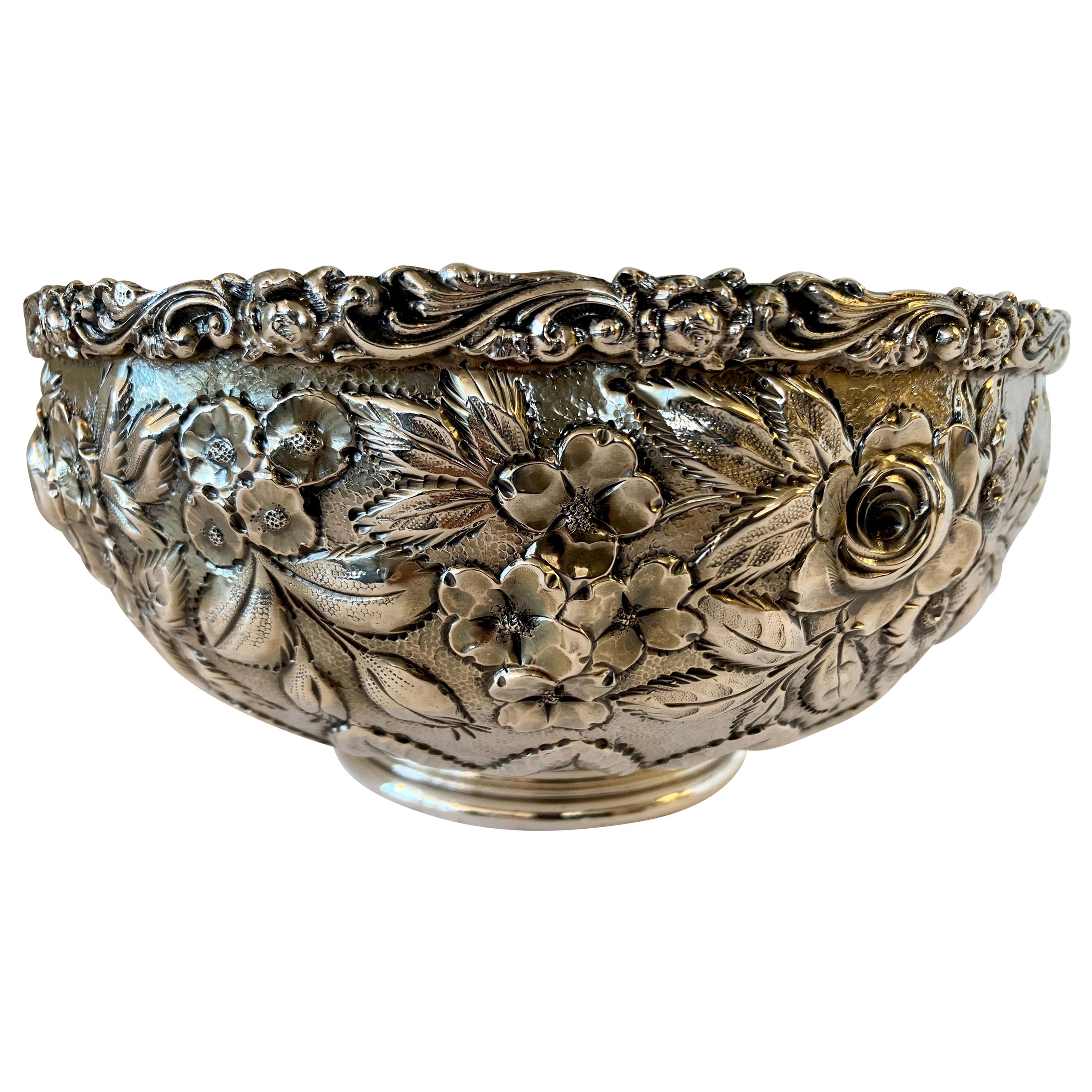 Antique Sterling Silver Repoussé Bowl For Sale at 1stDibs