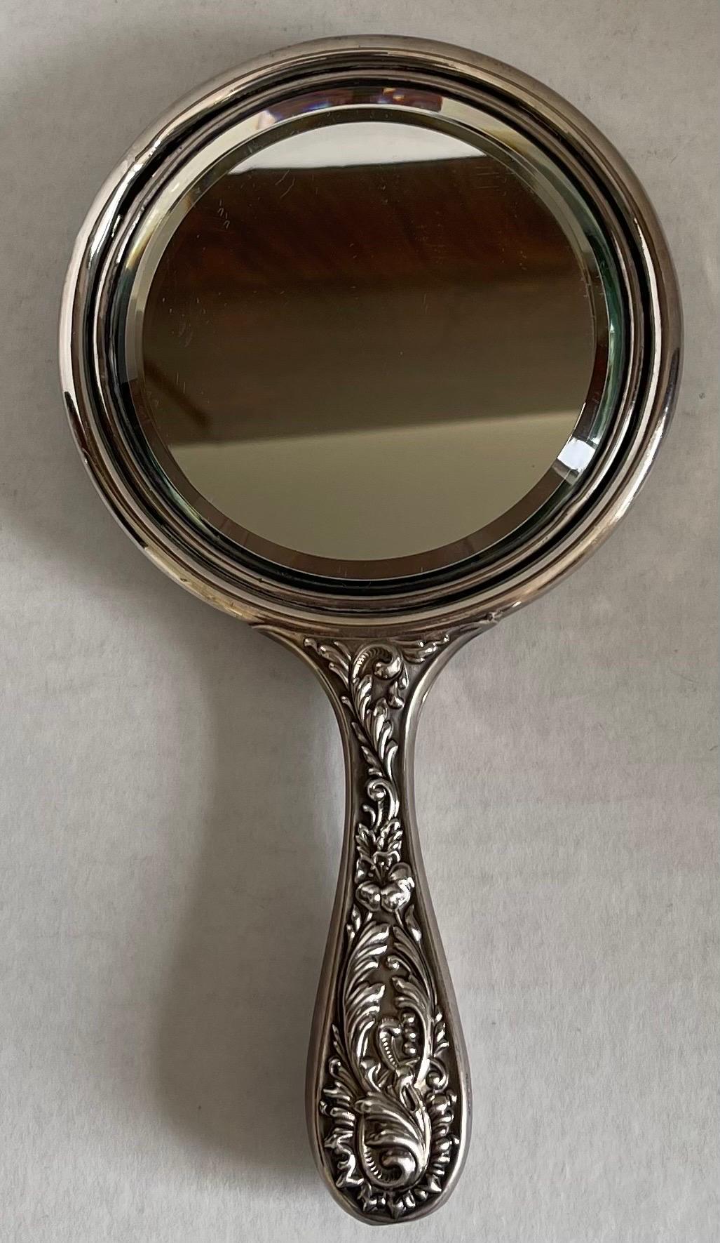Antique Sterling Silver Repoussè Hand Mirror For Sale 4