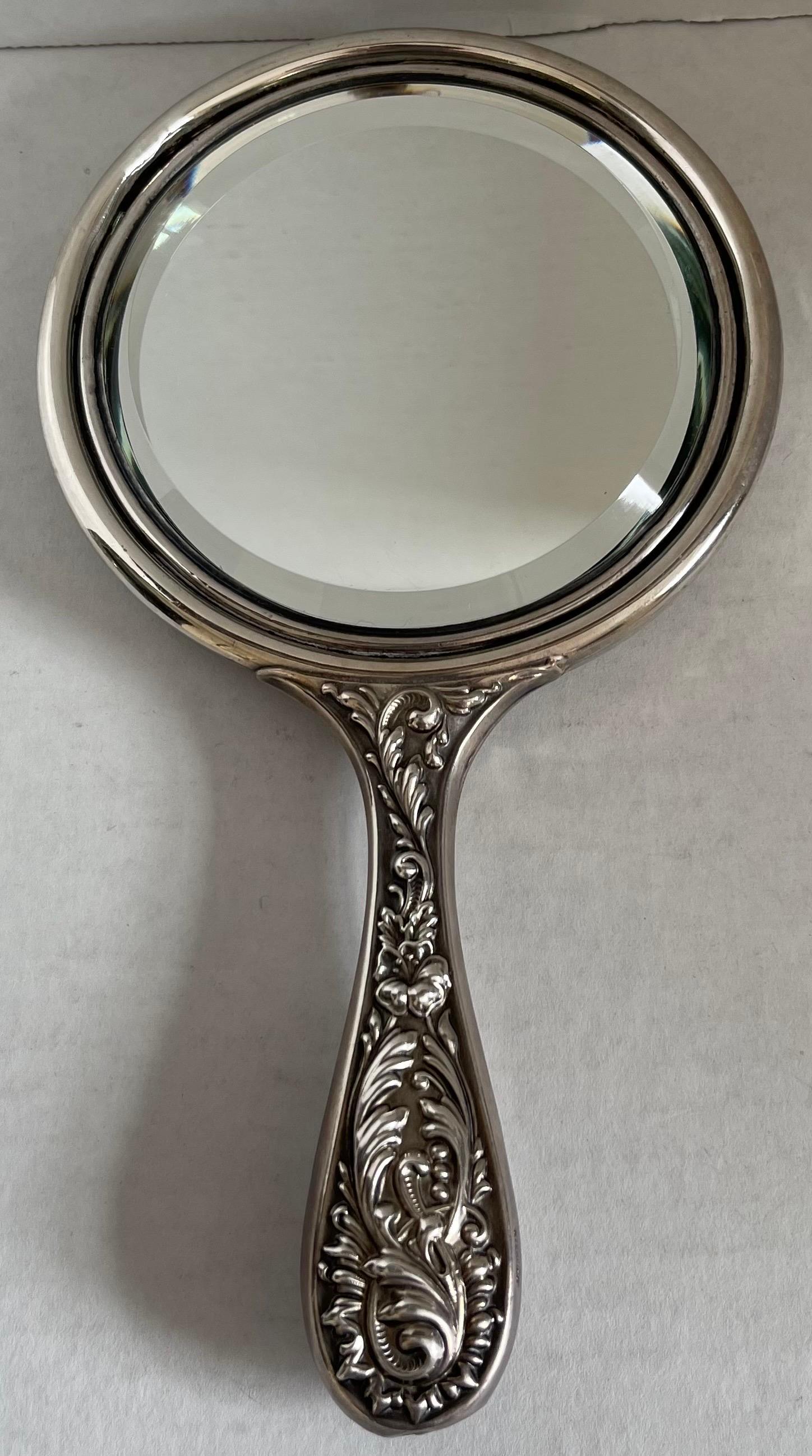 Antique Sterling Silver Repoussè Hand Mirror For Sale 5