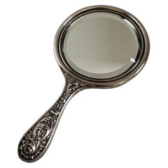 Antiker Sterling Silber Repoussè Handspiegel