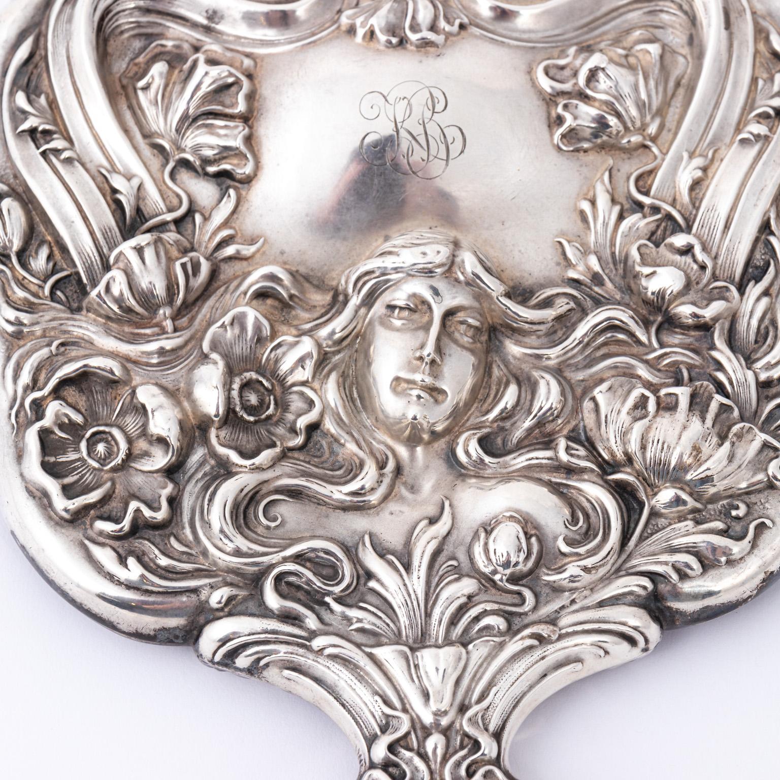 Antique Sterling Silver Repousse Vanity Mirror 5