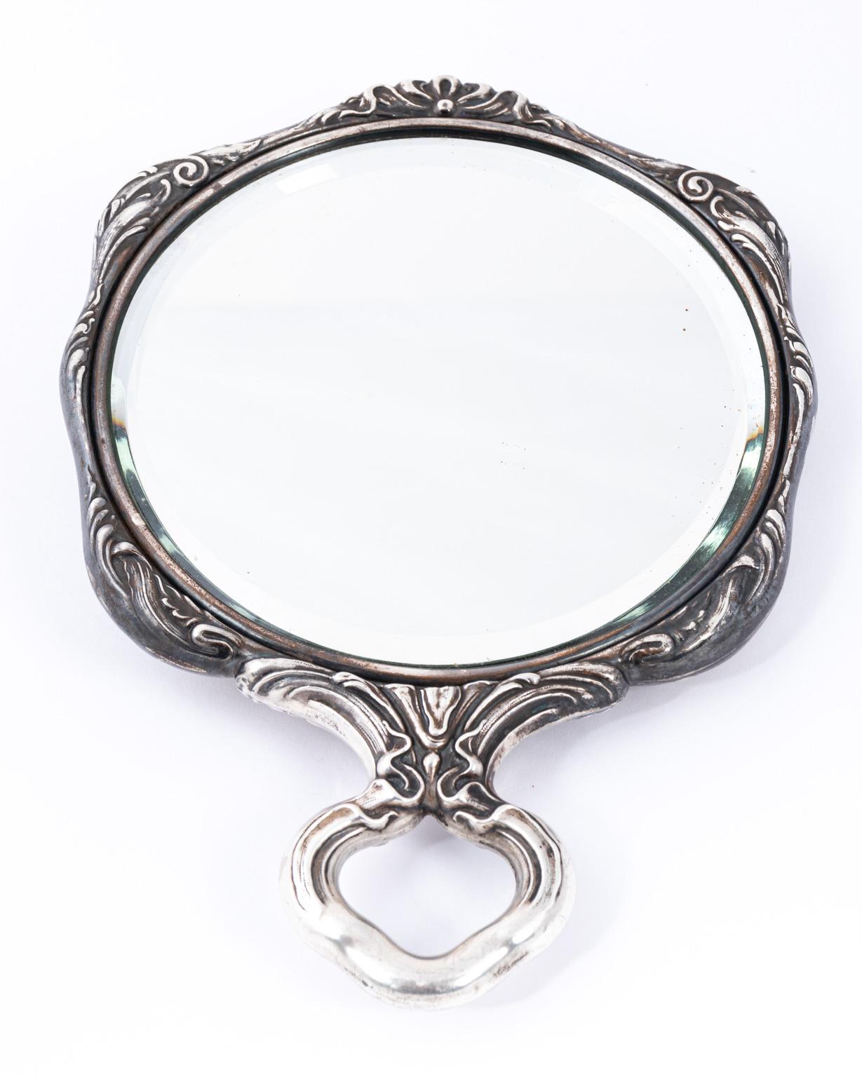 Antique Sterling Silver Repousse Vanity Mirror 7