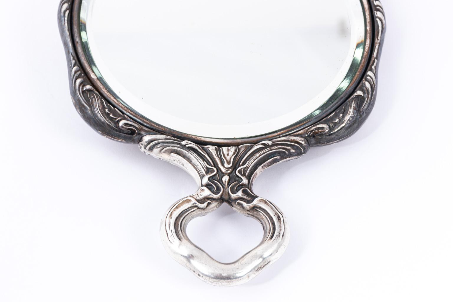 Antique Sterling Silver Repousse Vanity Mirror 8