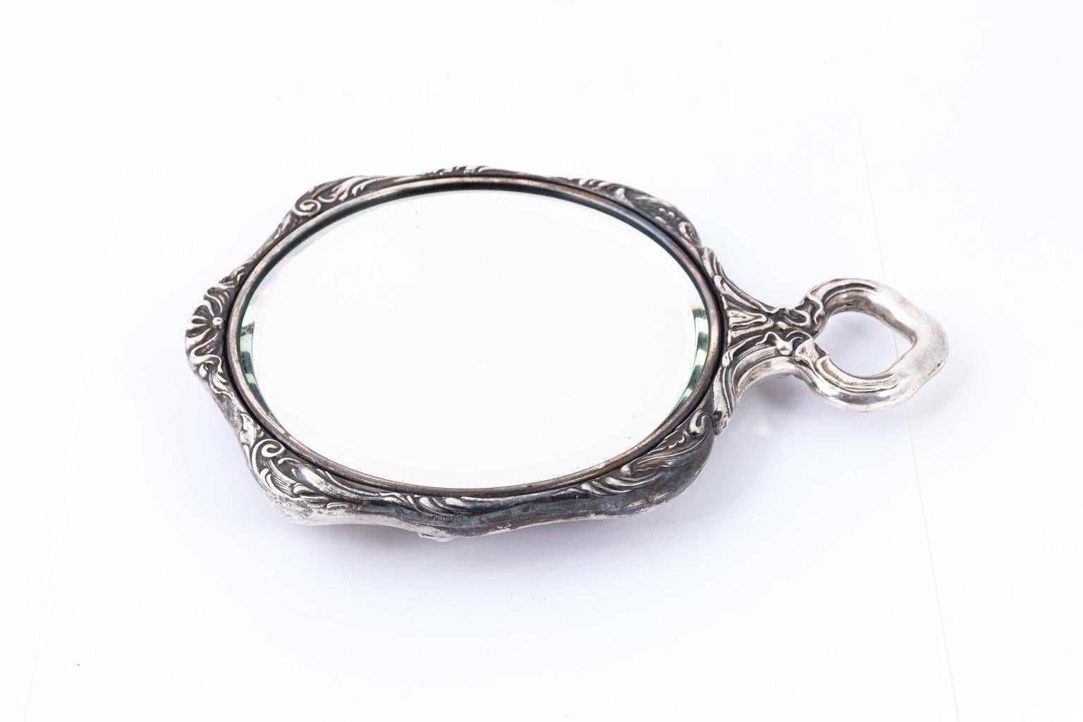 Antique Sterling Silver Repousse Vanity Mirror 9