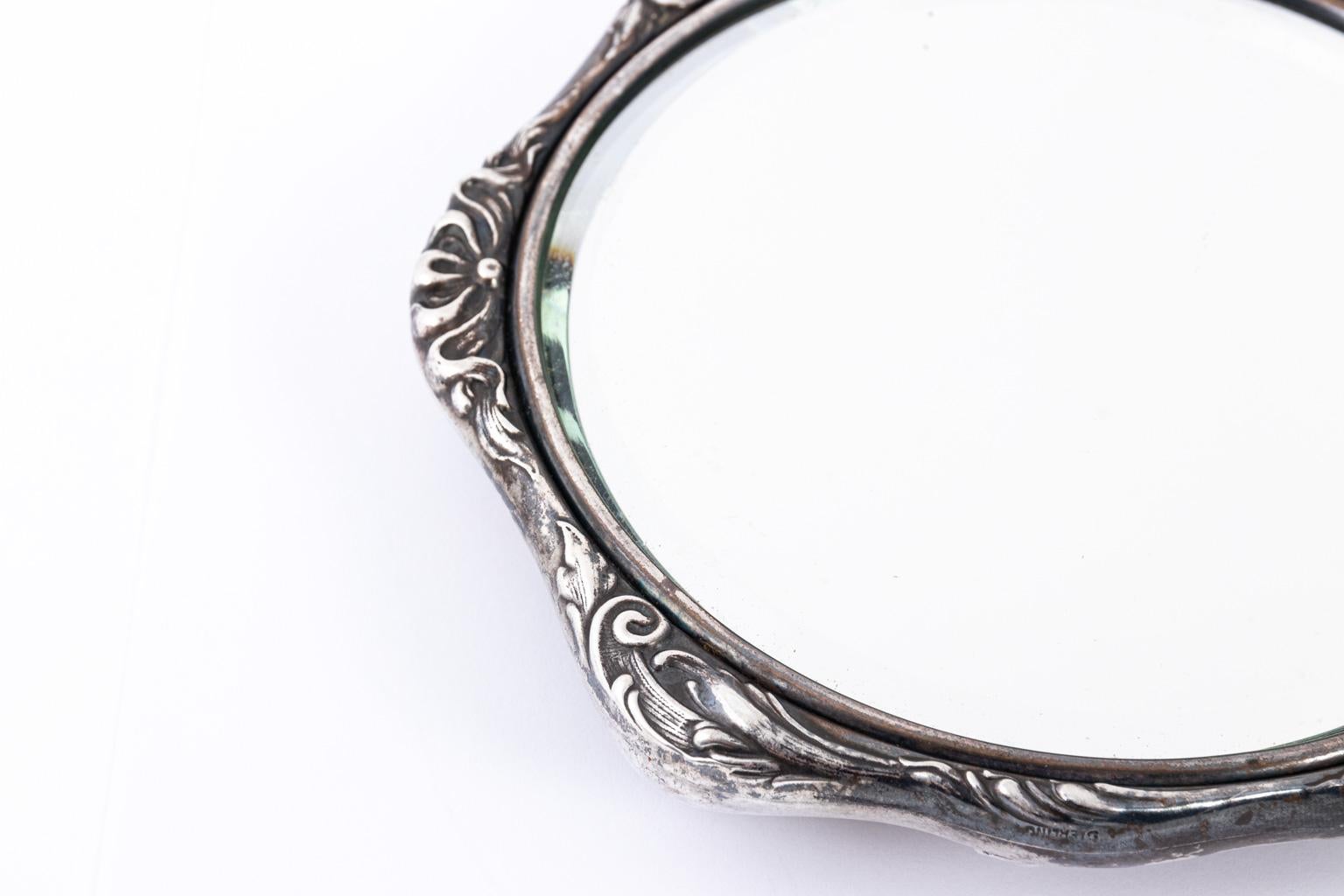 Antique Sterling Silver Repousse Vanity Mirror 10