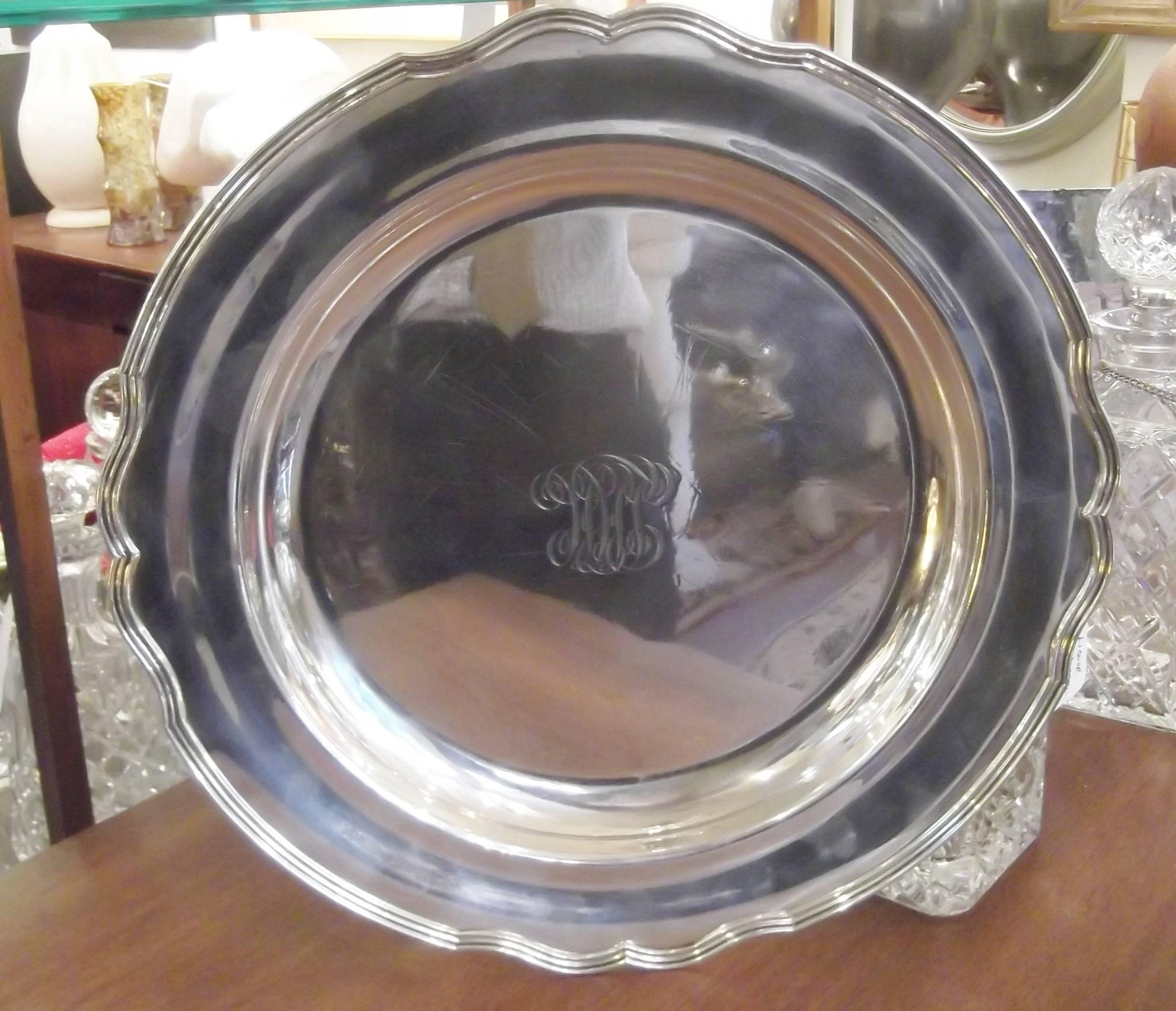 Antique Sterling Silver Round Tray In Good Condition In Lambertville, NJ
