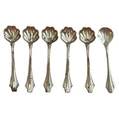Antique Sterling Silver Ruffled Shell Pattern Salt Spoons ~ 6