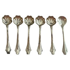 Antique Sterling Silver Ruffled Shell Pattern Salt Spoons ~ 6