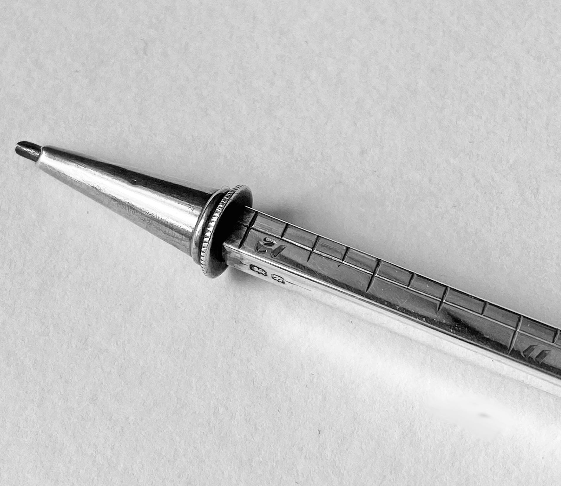 British Antique Sterling Silver Ruler and Pencil, Birmingham, 1924