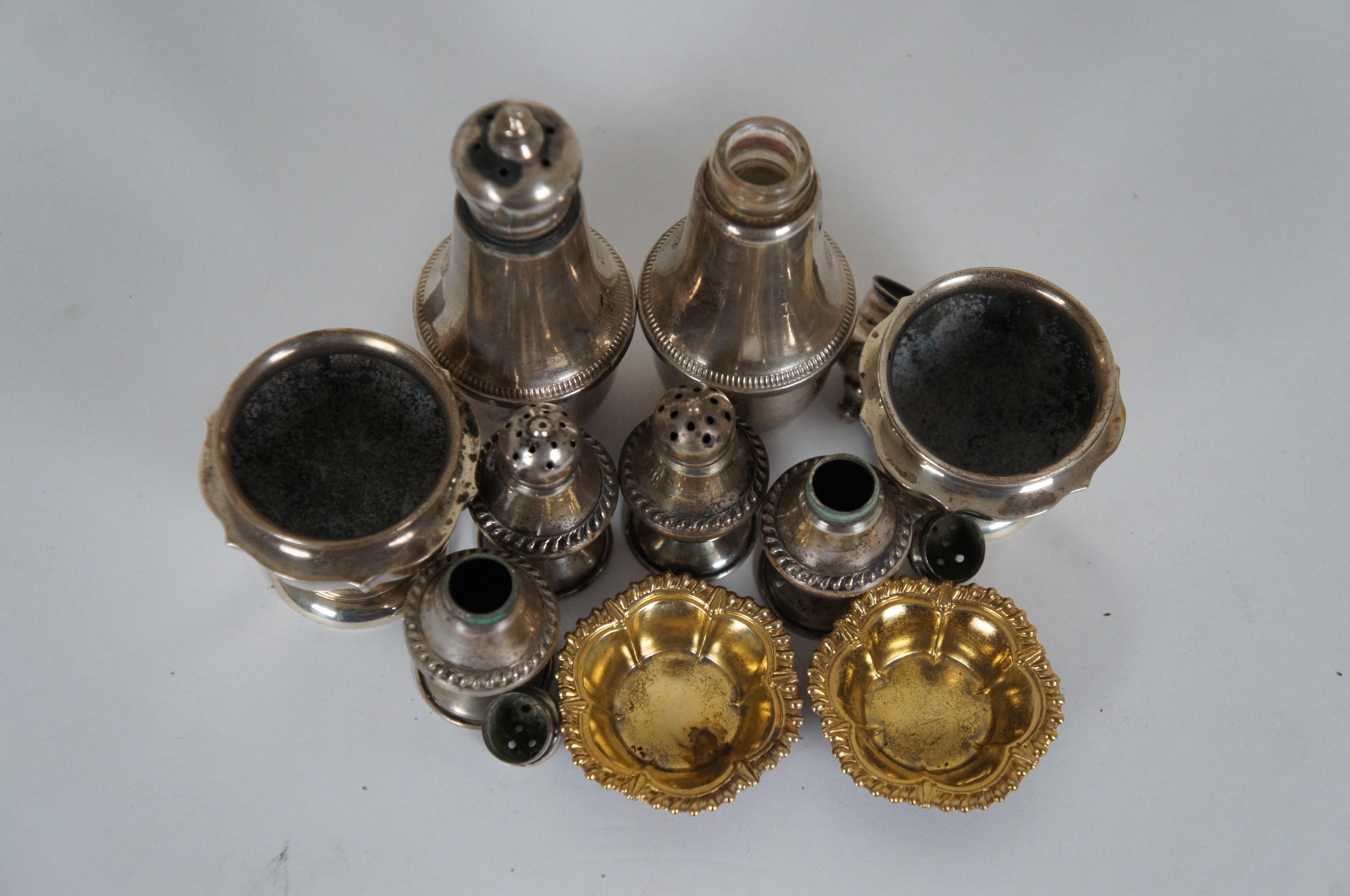 Sterling Silver Salt Pepper Shakers Cellars Gorham Duchin Dunkirk 365g siglo XX