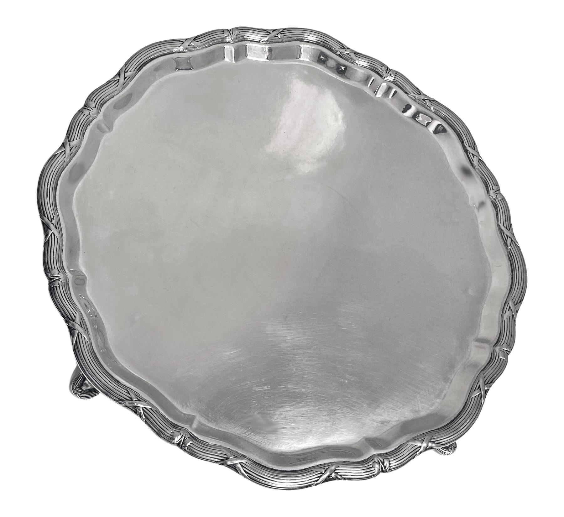 English Antique Sterling Silver Salver Tray 1906 by J & J Maxfield Ltd For Sale