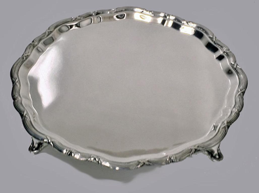 Antique Sterling Silver Salver Tray 1906 by J & J Maxfield Ltd For Sale 1