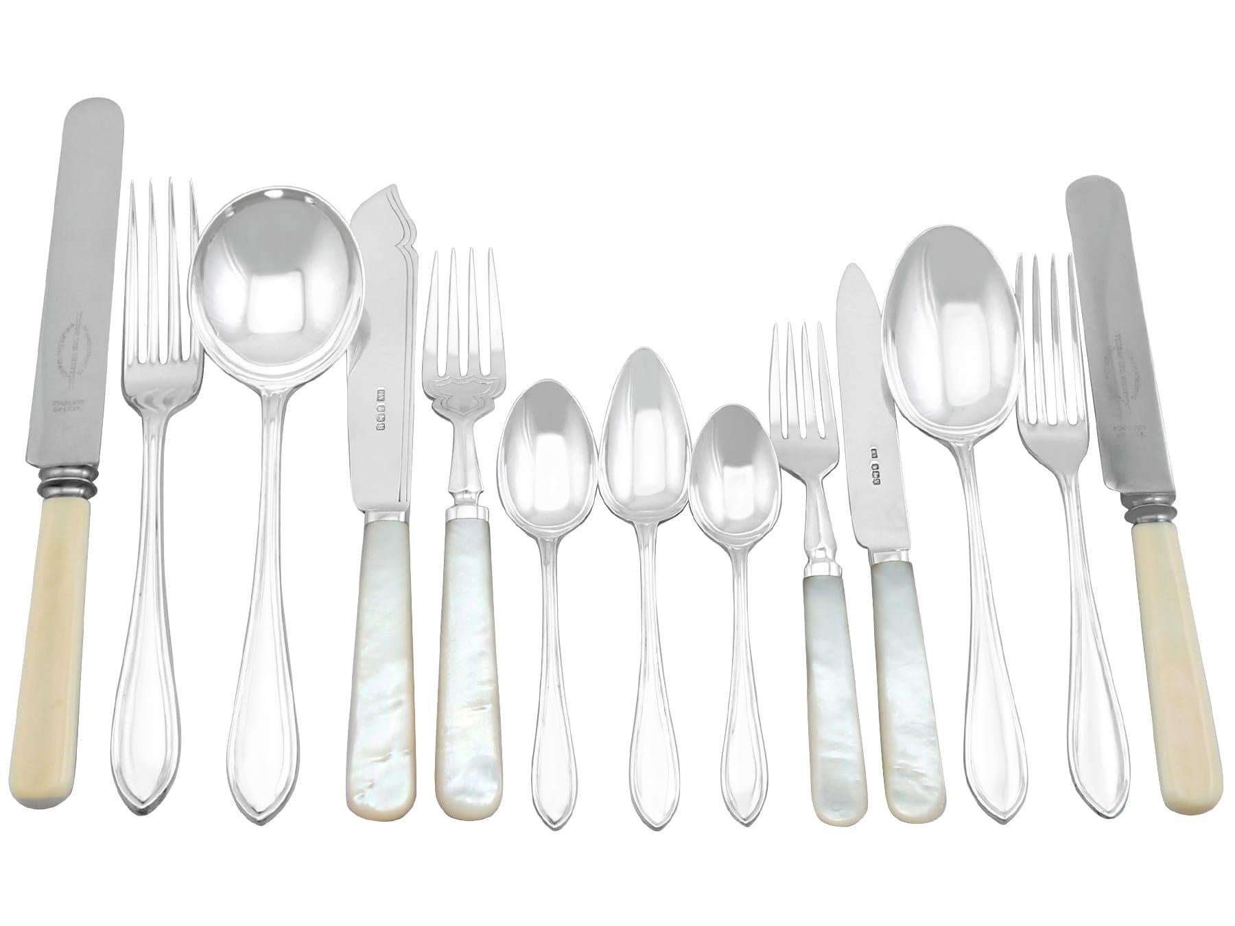 Antique Sterling Silver Sandringham Pattern Canteen of Cutlery for Twelve Person For Sale 4