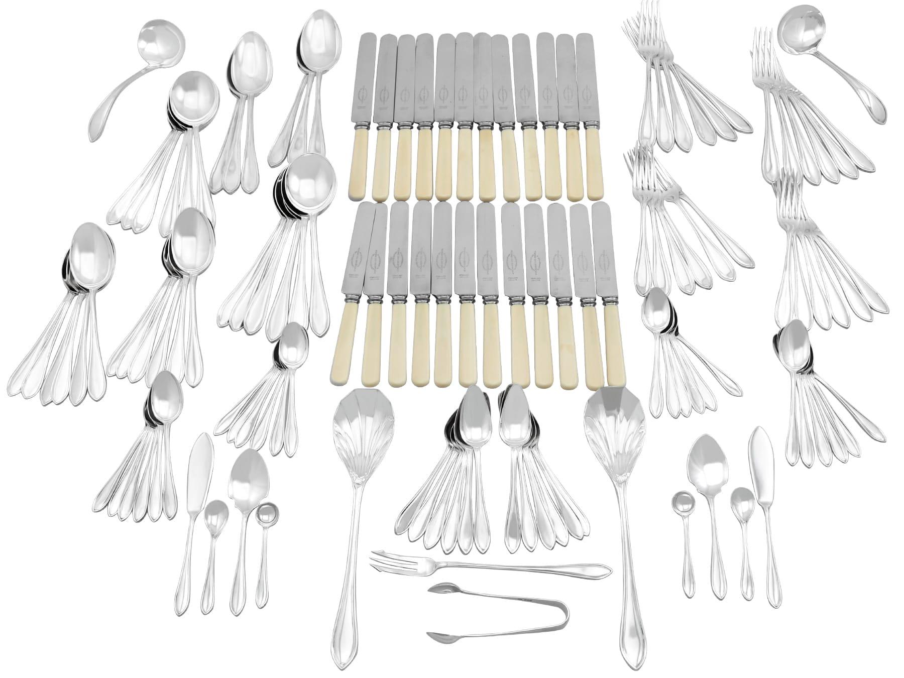 Antique Sterling Silver Sandringham Pattern Canteen of Cutlery for Twelve Person For Sale 1