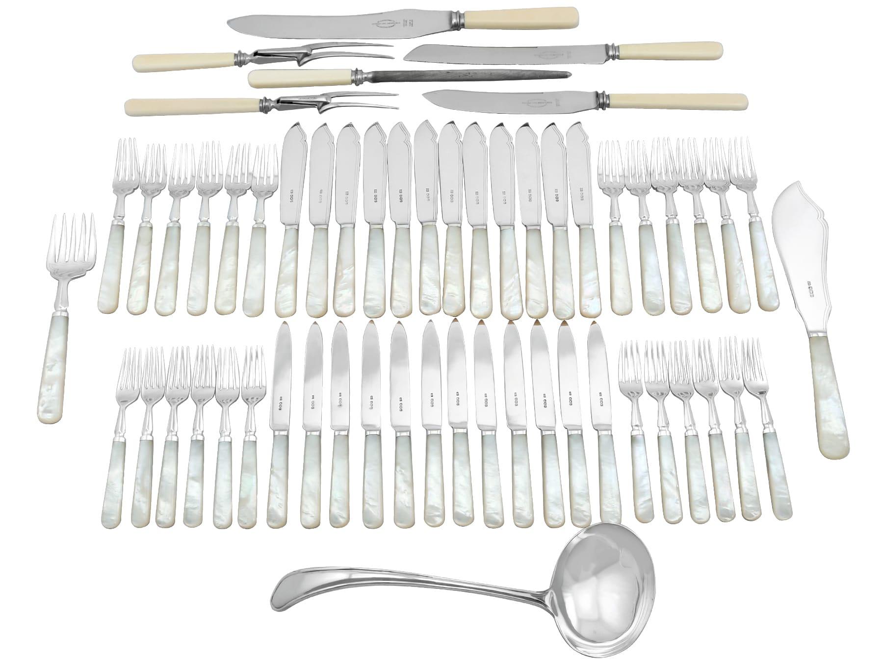 Antique Sterling Silver Sandringham Pattern Canteen of Cutlery for Twelve Person For Sale 2