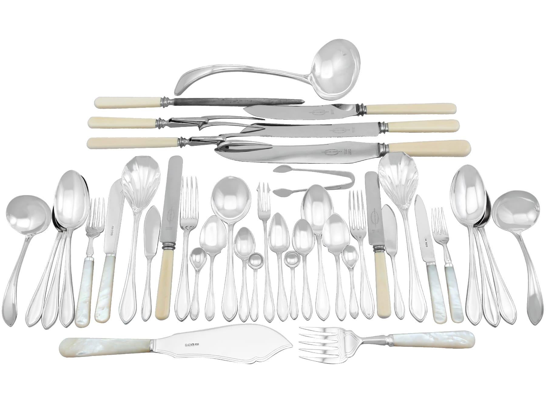 Antique Sterling Silver Sandringham Pattern Canteen of Cutlery for Twelve Person For Sale 3