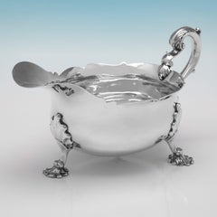 Boîte à sauce ancienne en argent sterling fabriquée à Londres en 1823 par William Galloway