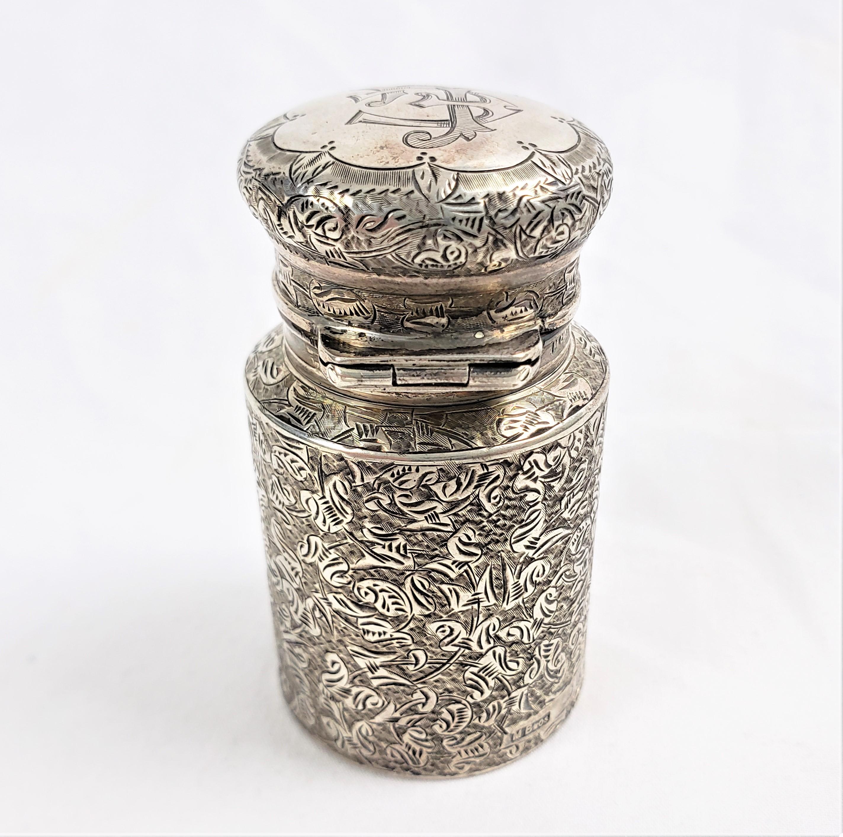 English Antique Sterling Silver Scent or Perfume Bottle with Chased Decoration For Sale