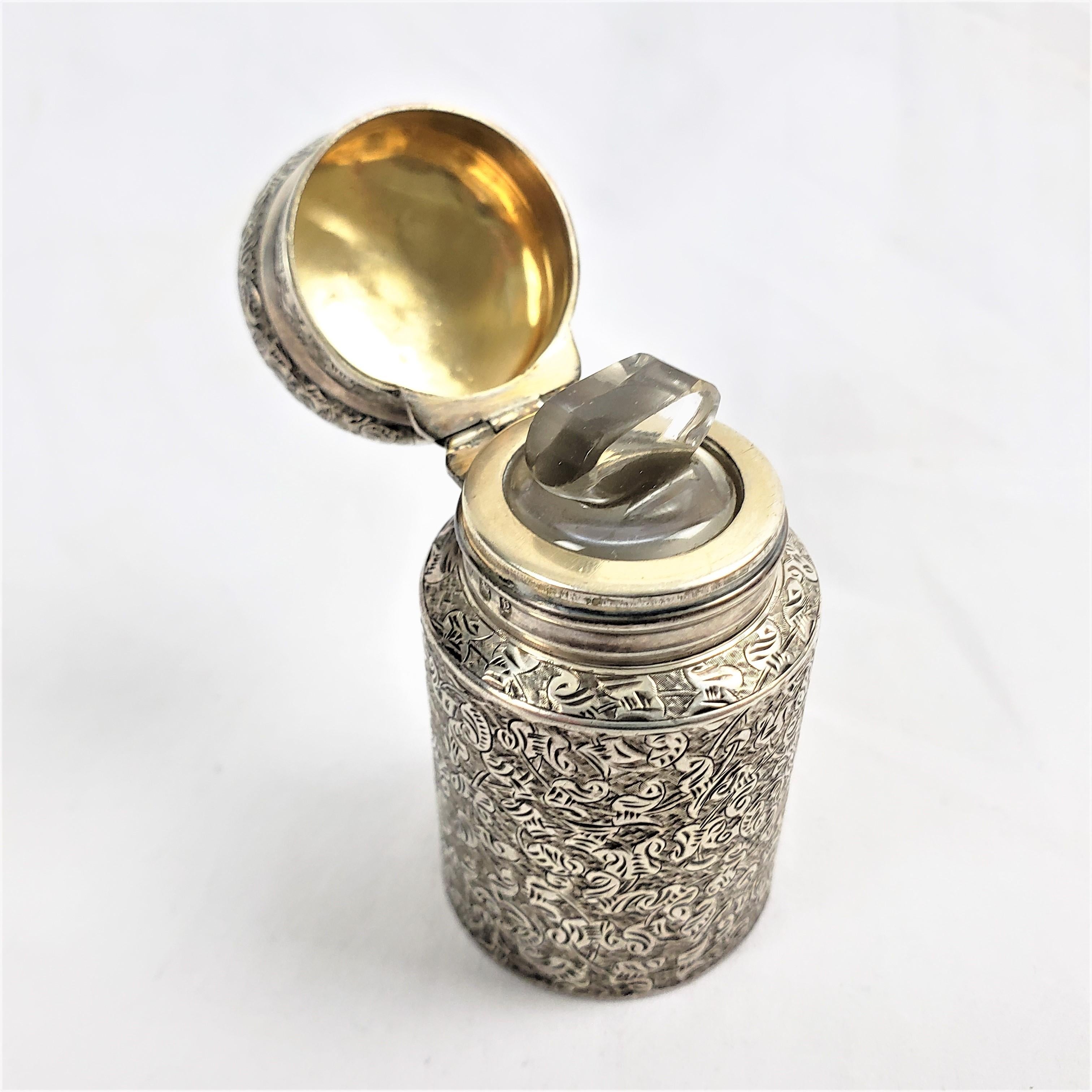 Hand-Crafted Antique Sterling Silver Scent or Perfume Bottle with Chased Decoration For Sale