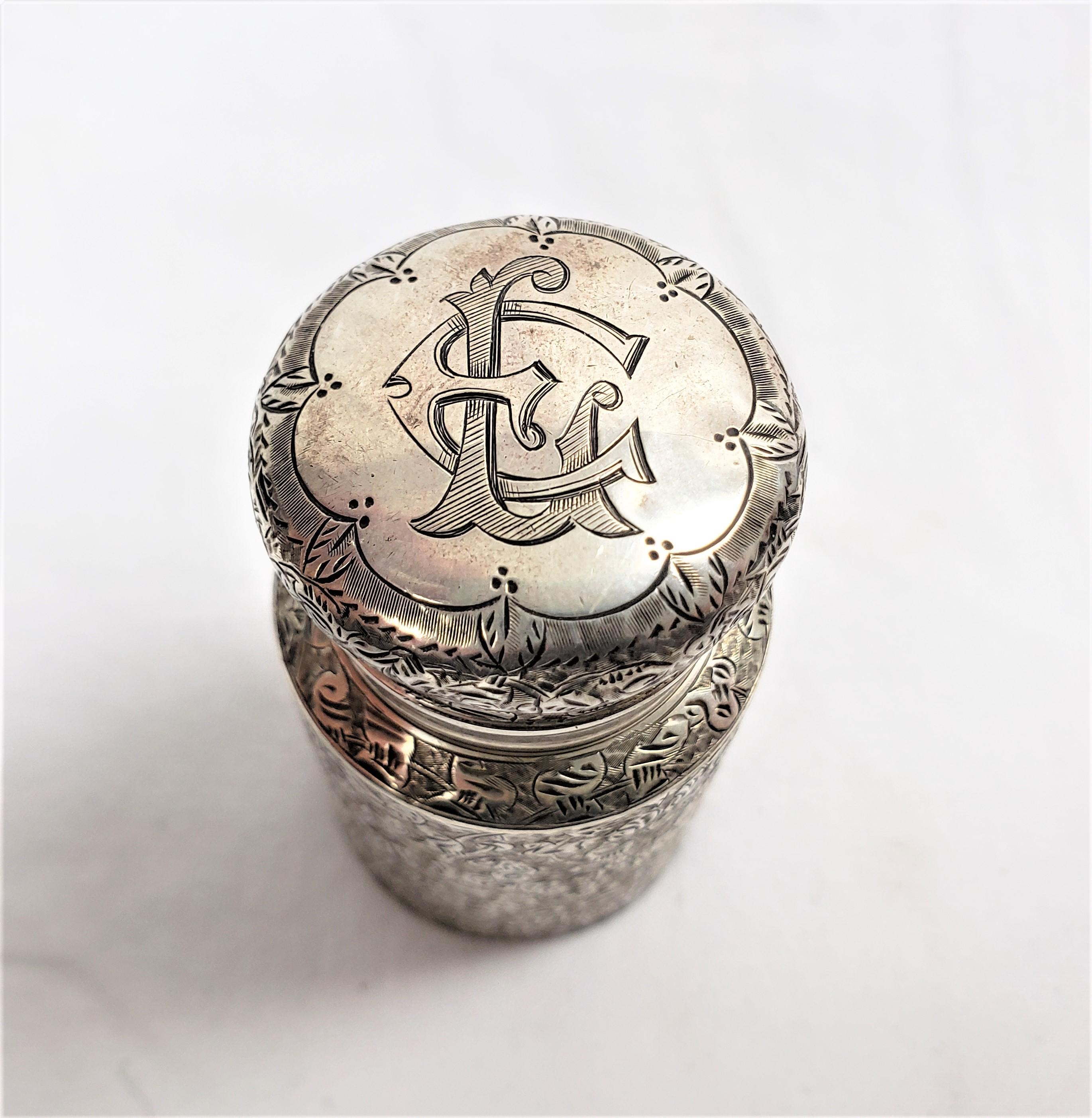 19th Century Antique Sterling Silver Scent or Perfume Bottle with Chased Decoration For Sale