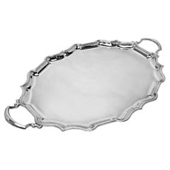 Antico vassoio da tè in argento Sterling 1915 con bordo da bagno