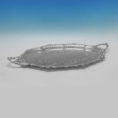 Bandeja para servir antigua de plata de ley, renacimiento rococó, Londres 1917