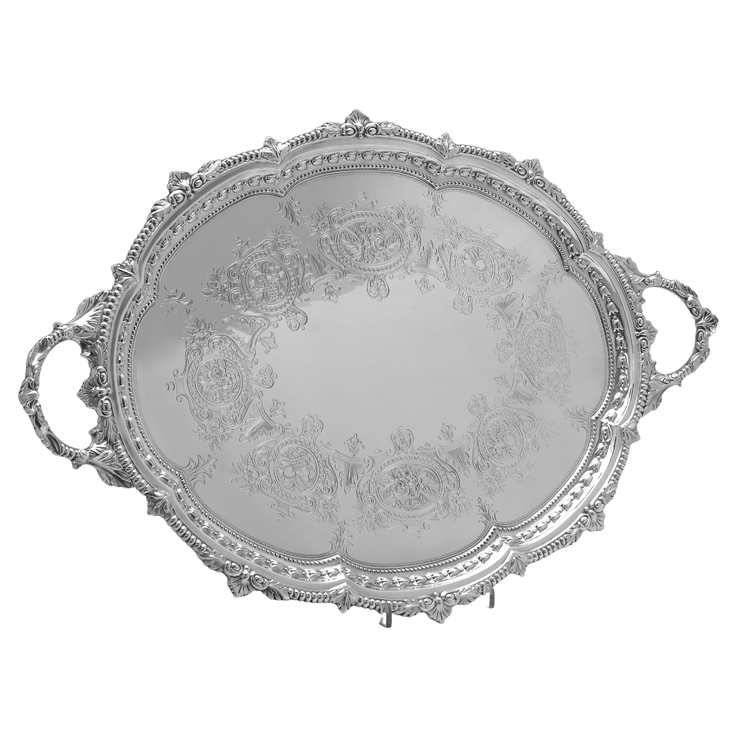 Antique Sterling Silver Serving Tray, Rococo Revival, London 1917
